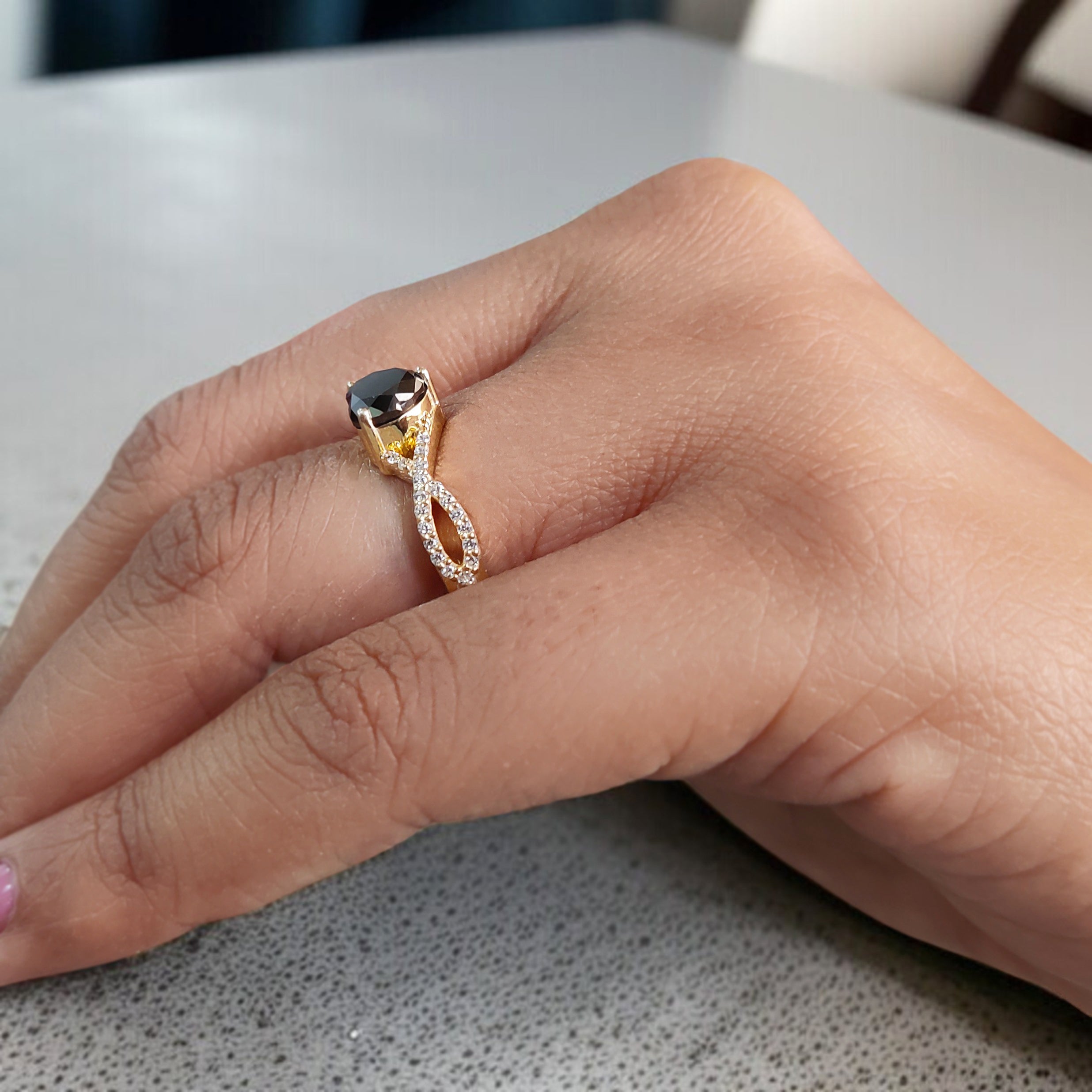 Heart Cut Salt And Pepper Diamond Ring 1.21 Ct 6.00 MM Heart Diamond Ring 14K Solid Yellow Gold Silver Engagement Ring Gift For Her KDN7541