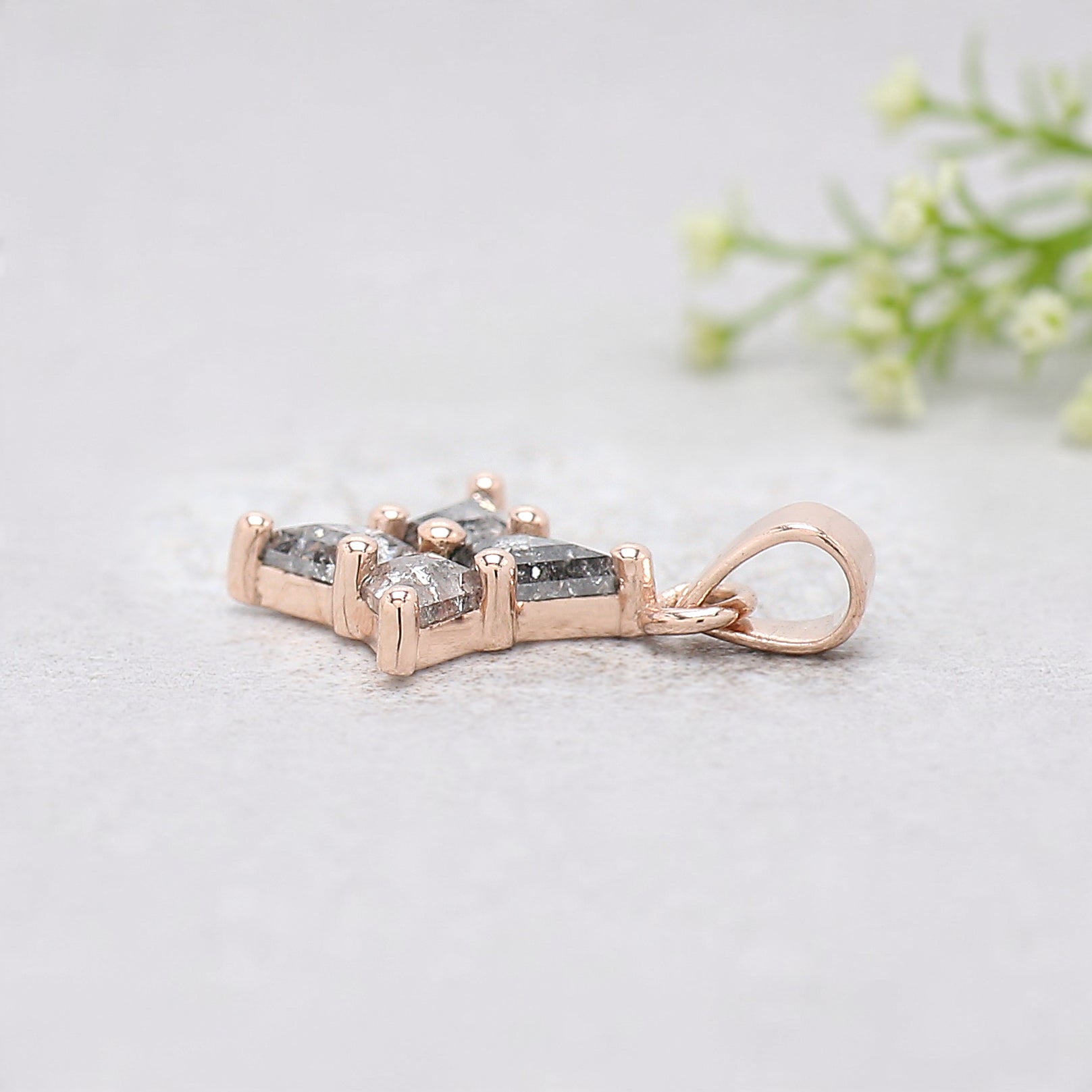 Kite Shape Salt and Pepper Diamond Pendant 0.27 Ct, 14K Solid Rose Gold Necklace, Rustic Diamond Engagement Pendant, Gift for Her KD1087