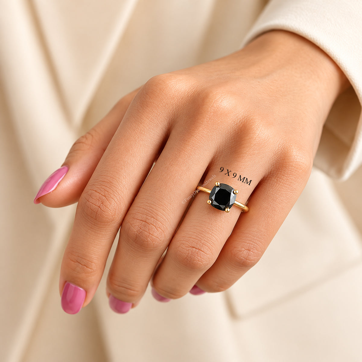 Black Onyx Engagement Ring, Cushion Cut Solitaire Ring, Sterling Silver Cushion Shape Diamond Simulant Ring, Anniversary Gift for Her FD614