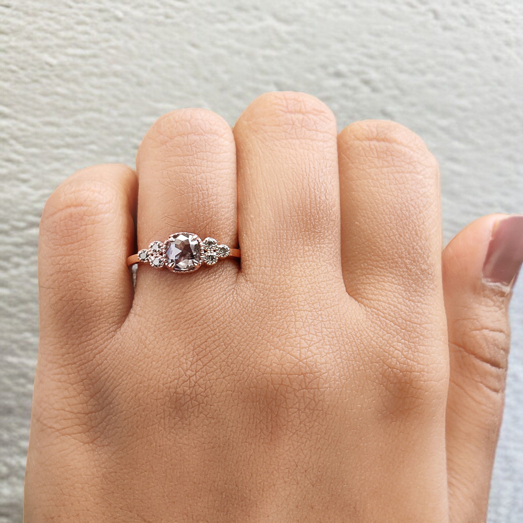 Cushion Salt And Pepper Diamond Ring Engagement Wedding Gift Ring 14K Solid Rose White Yellow Gold Ring 0.76 CT QL533