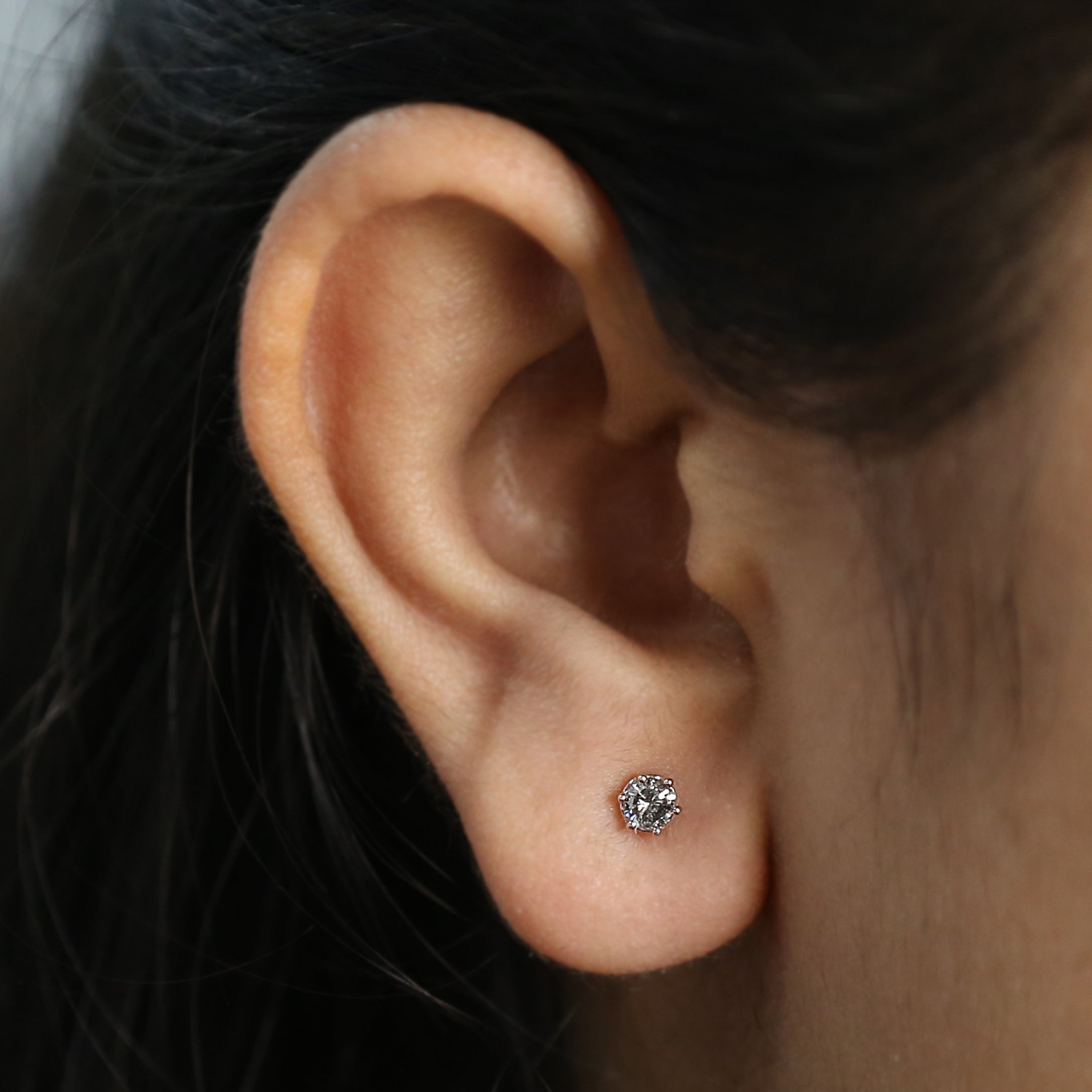 Round Salt And Pepper Diamond Earring 0.39 Ct Round Diamond Earring 14K Solid Rose Gold Silver Round Rose Cut Earring Gift For Her KD992