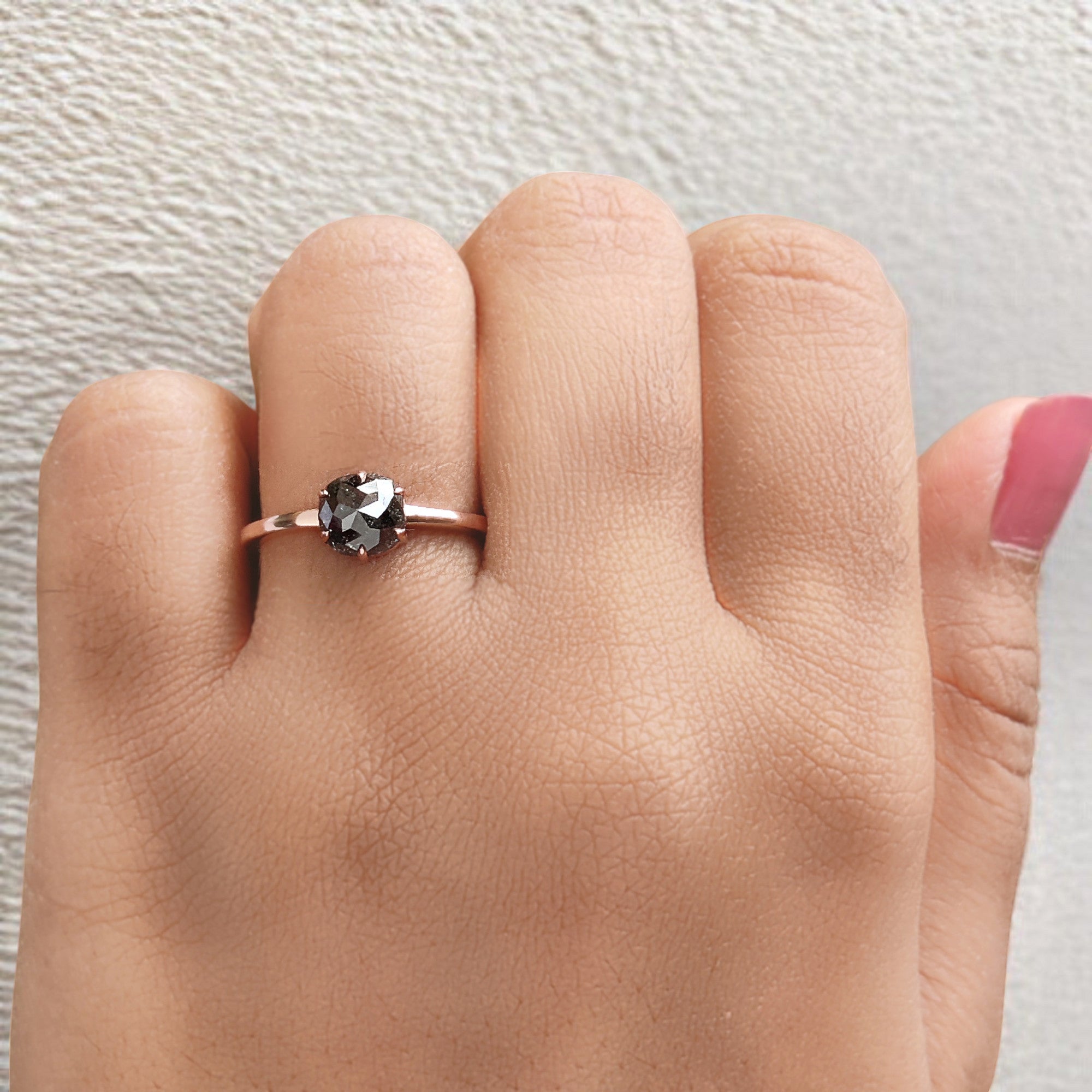 Cushion Cut Salt And Pepper Diamond Ring 1.20 Ct 6.30 MM Cushion Diamond Ring 14K Solid Rose Gold Silver Engagement Ring Gift For Her QN918