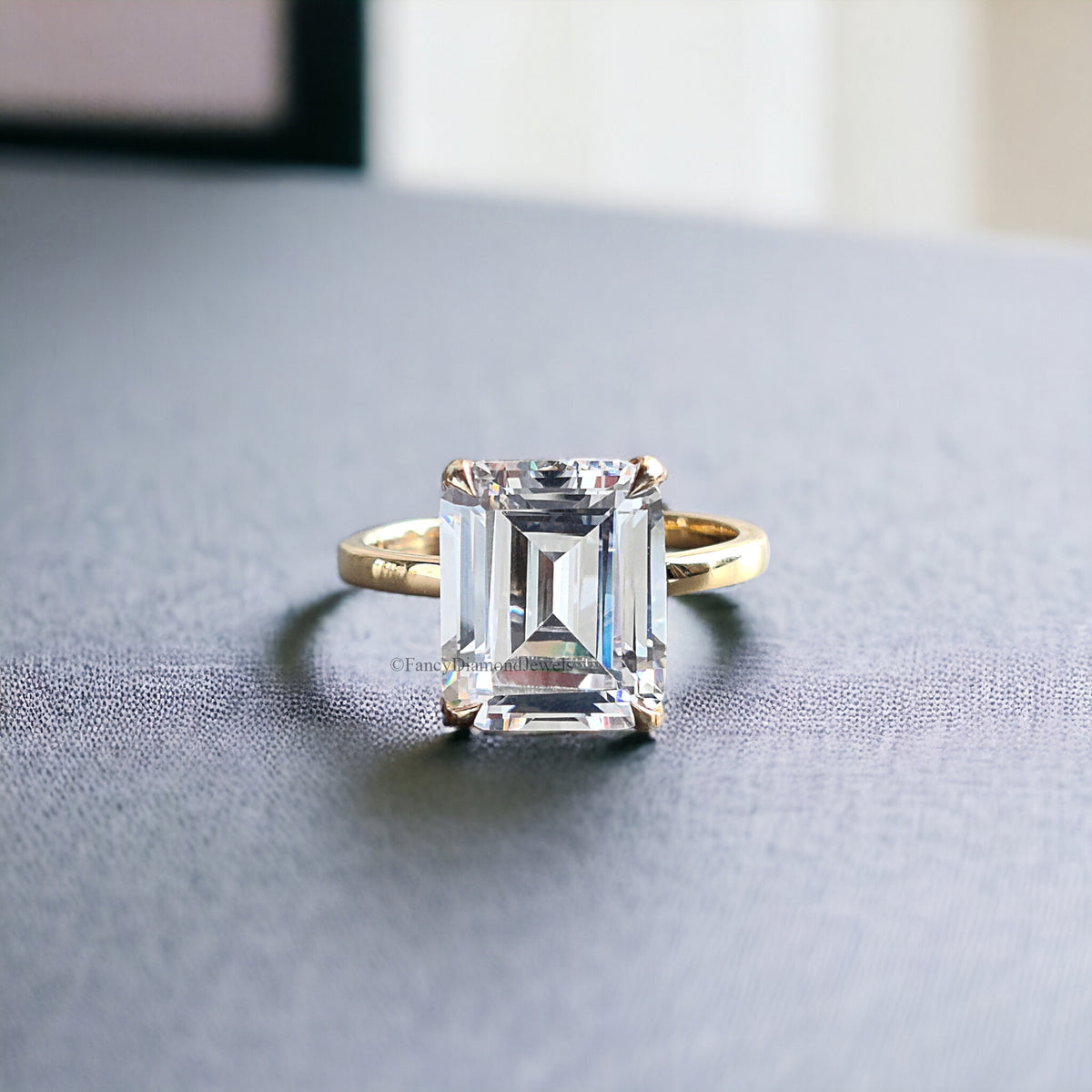Emerald Cut Engagement Ring CZ Solitaire 925 Silver Diamond Simulant Travel Promise Moissanite Style Wedding Bridal Anniversary Gift FD199