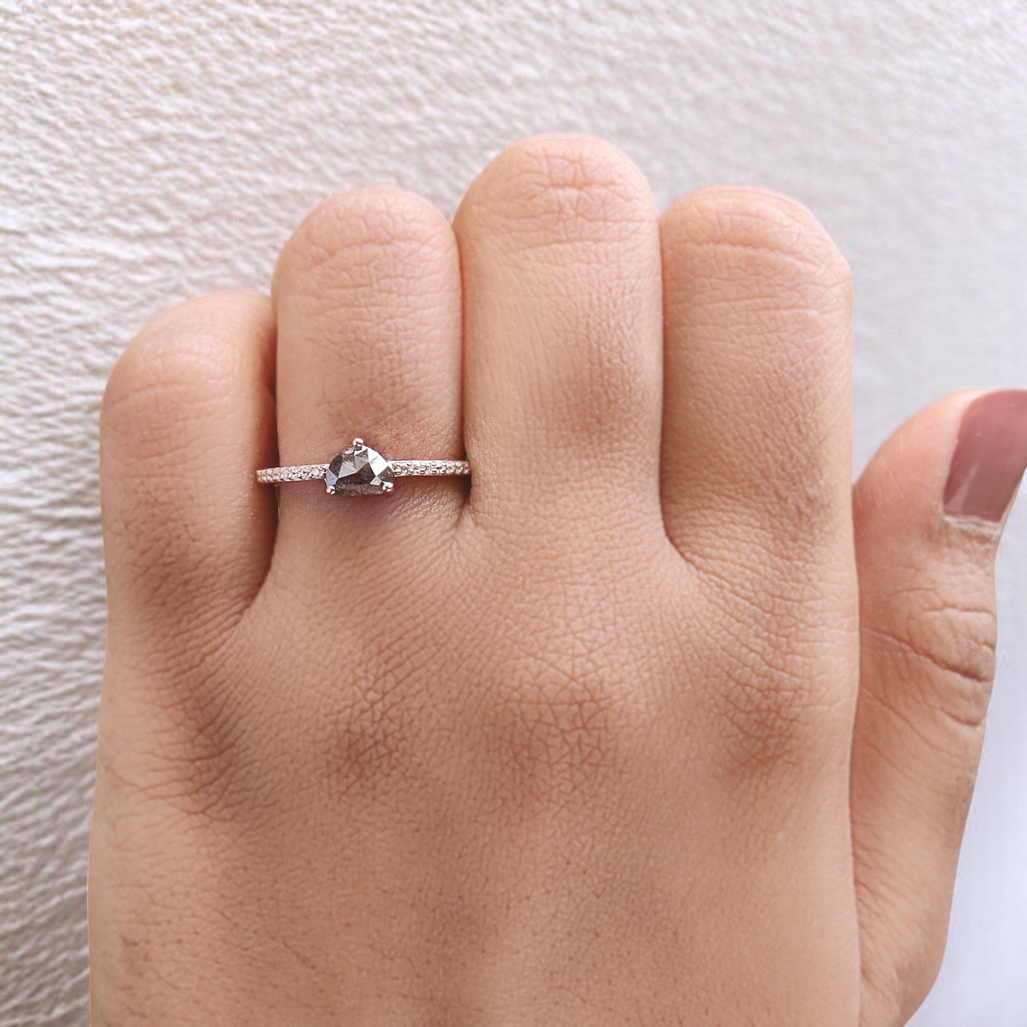 Heart Salt And Pepper Diamond Ring 0.60 Ct 4.46 MM Heart Shape Diamond Ring 14K Solid Rose Gold Silver Engagement Ring Gift For Her QL6552