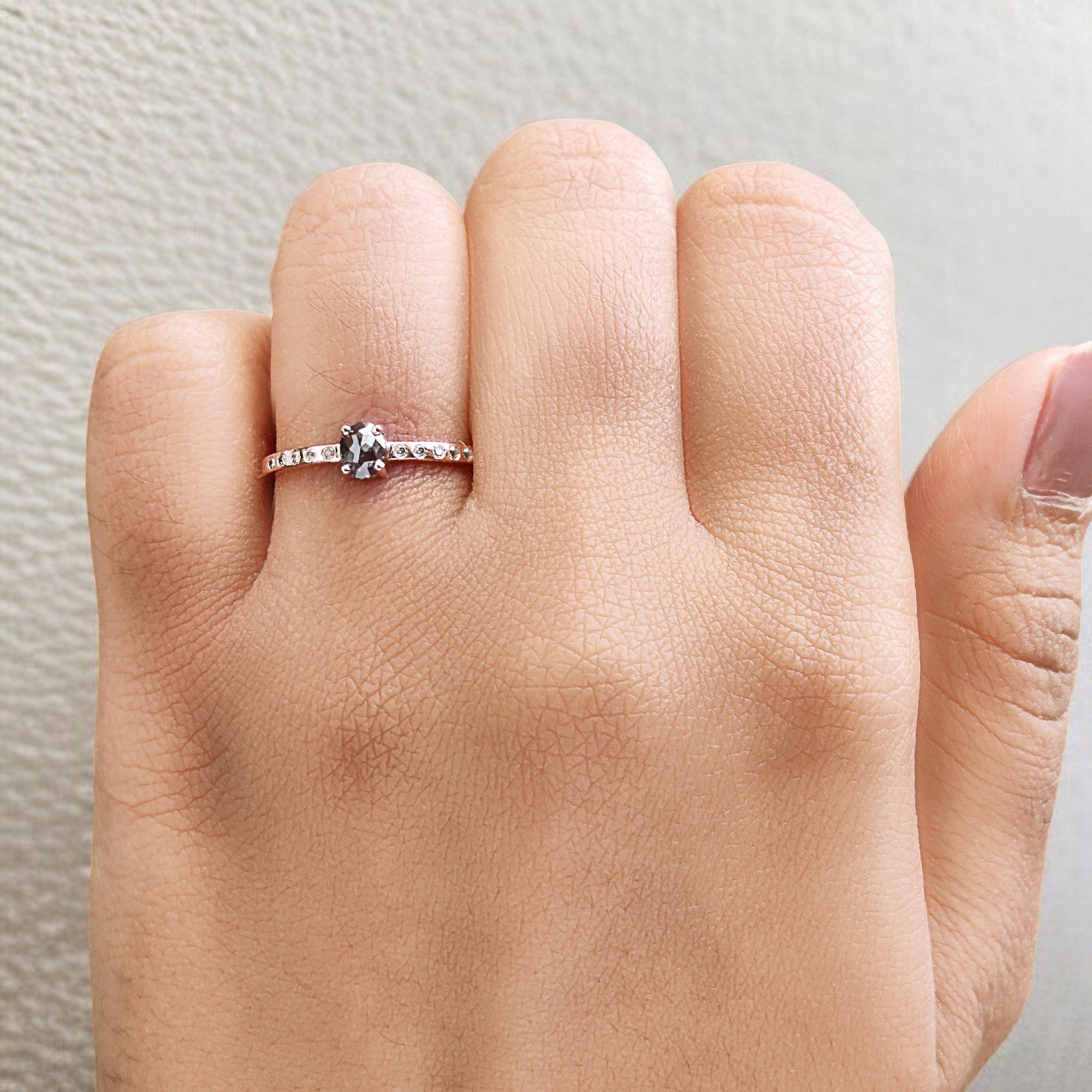 Oval Cut Salt And Pepper Diamond Ring 0.32 Ct 4.50 MM Oval Diamond Ring 14K Solid Rose Gold Silver Oval Engagement Ring Gift For Her QN9185