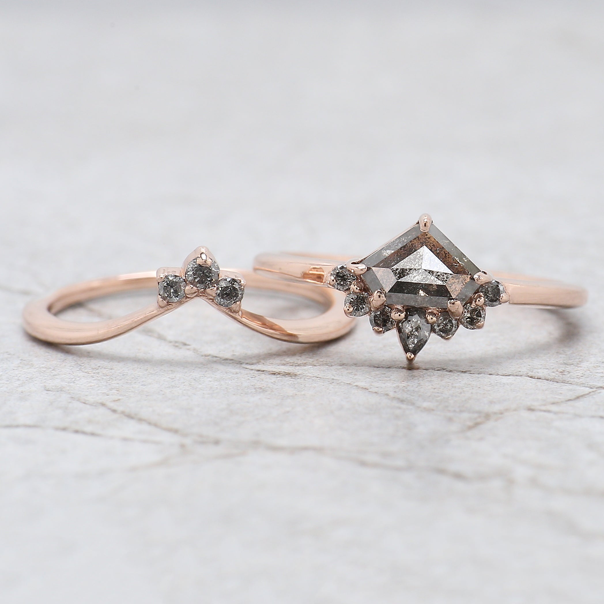 Shield Cut Salt And Pepper Diamond Ring 0.84 Ct 5.20 MM Shield Diamond Ring 14K Solid Rose Gold Silver Engagement Ring Gift For Her QN943