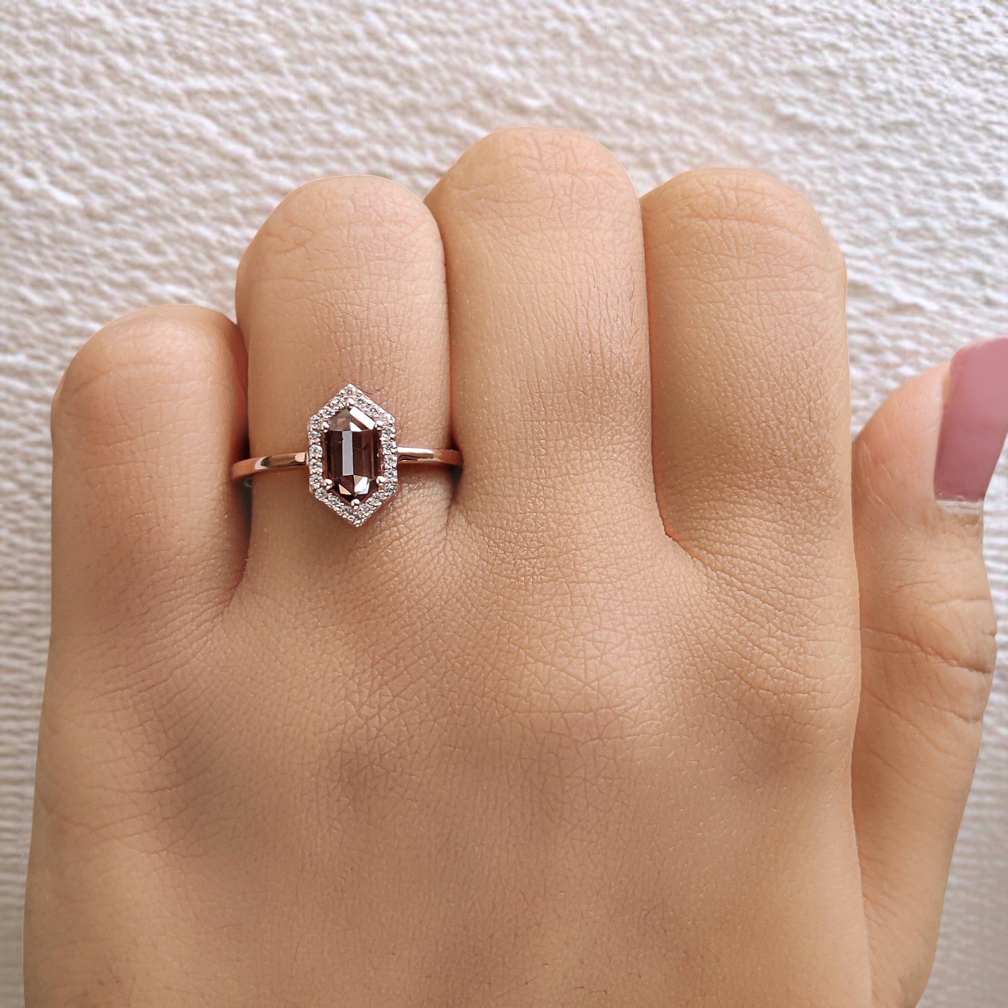Hexagon Brown Color Diamond Ring 0.65 Ct 8.05 MM Hexagon Shape Diamond Ring 14K Solid Rose Gold Silver Engagement Ring Gift For Her QL1861