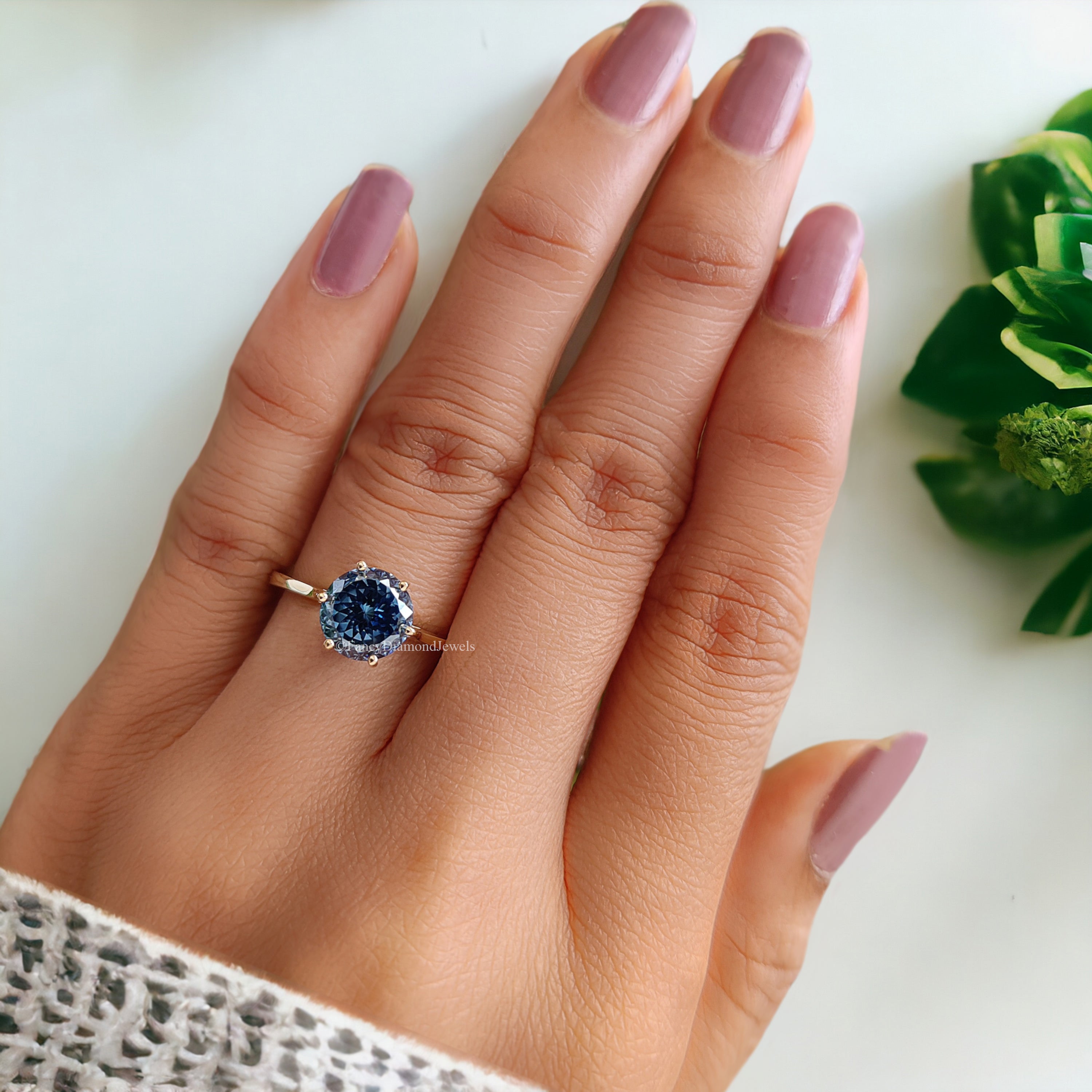 Classic 2.00 CT Portuguese Cut Royal Blue Moissanite Engagement Ring Solitaire Ring Cathedral Wedding Ring Anniversary Gift For Her FD178