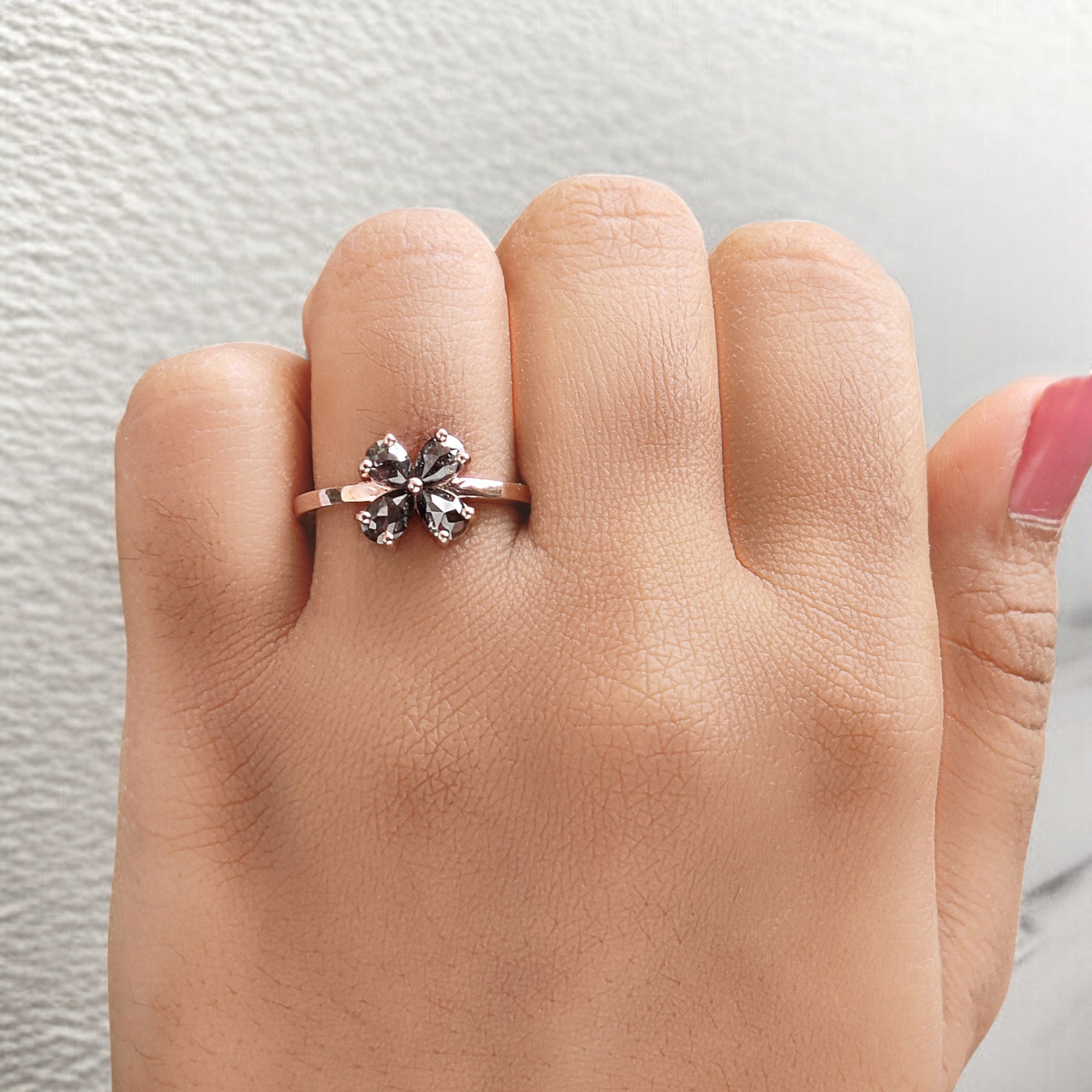 Pear Cut Salt And Pepper Diamond Ring 0.96 Ct 5.30 MM Pear Diamond Ring 14K Solid Rose Gold Silver Pear Engagement Ring Gift For Her QN1425