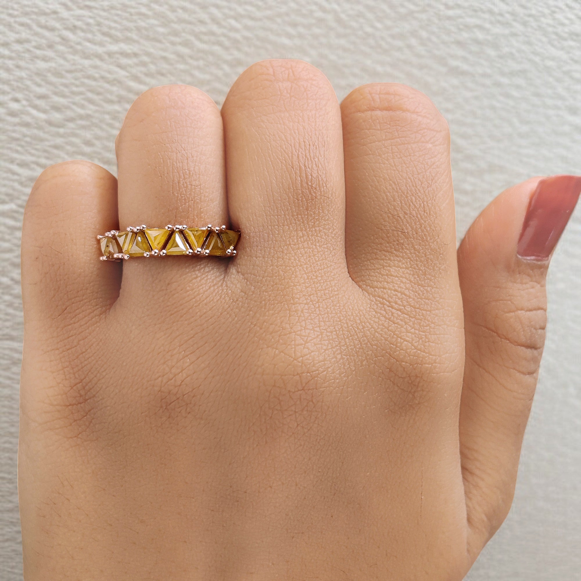 Triangle Cut Yellow Color Diamond Ring 1.28 Ct 3.75 MM Triangle Diamond Ring 14K Solid Rose Gold Silver Engagement Ring Gift For Her QL2052