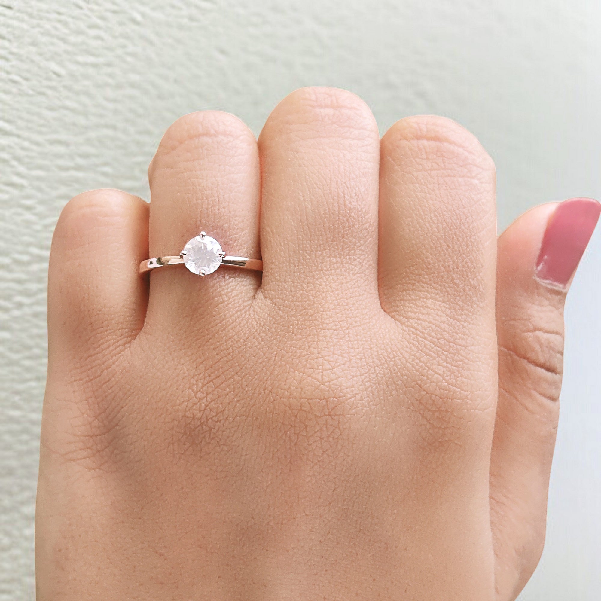 Round Cut White Color Diamond Ring 0.73 Ct 5.55 MM Round Shape Diamond Ring 14K Solid Rose Gold Silver Engagement Ring Gift For Her QL318