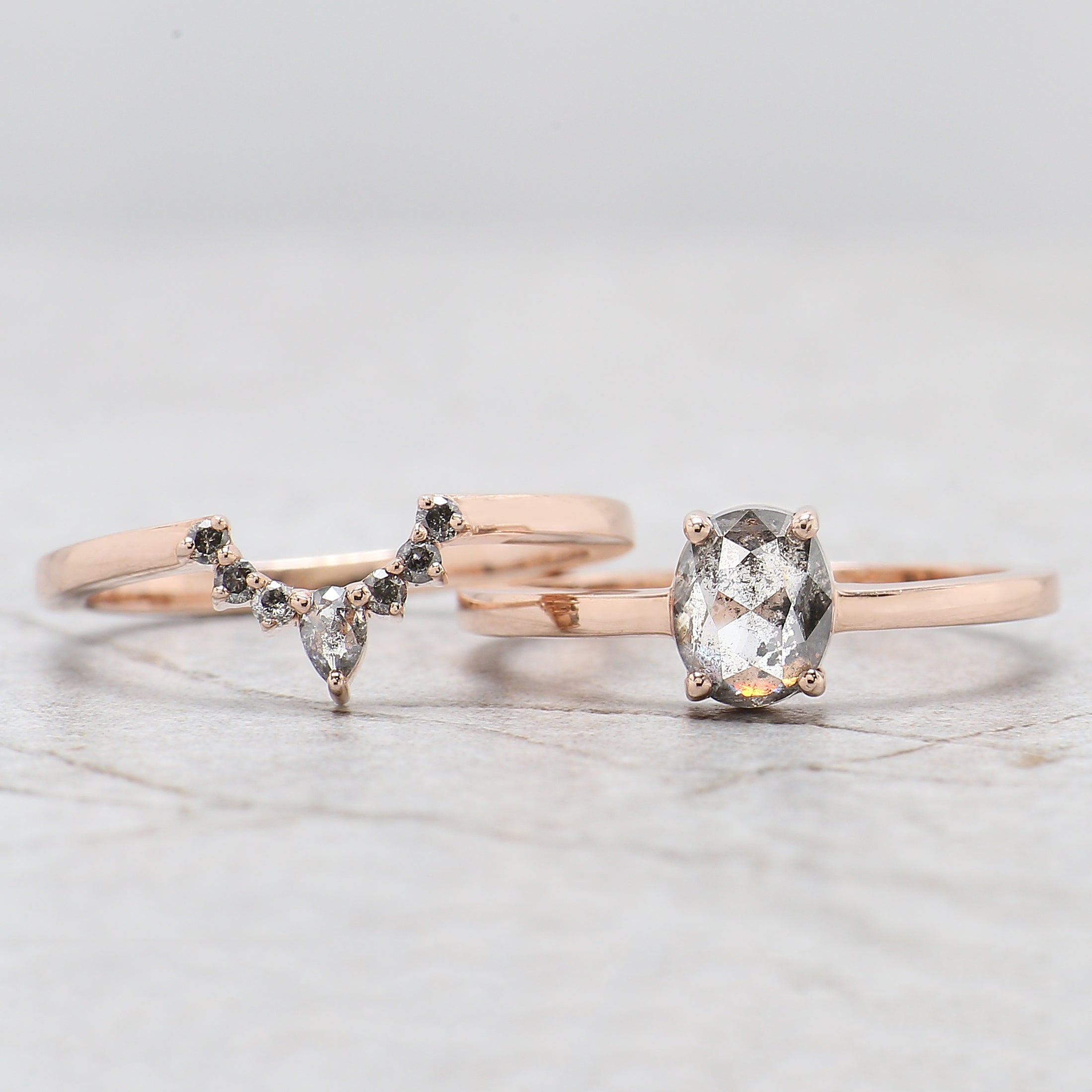 Oval Cut Salt And Pepper Diamond Ring 1.00 Ct 6.55 MM Oval Diamond Ring 14K Solid Rose Gold Silver Oval Engagement Ring Gift For Her QL761