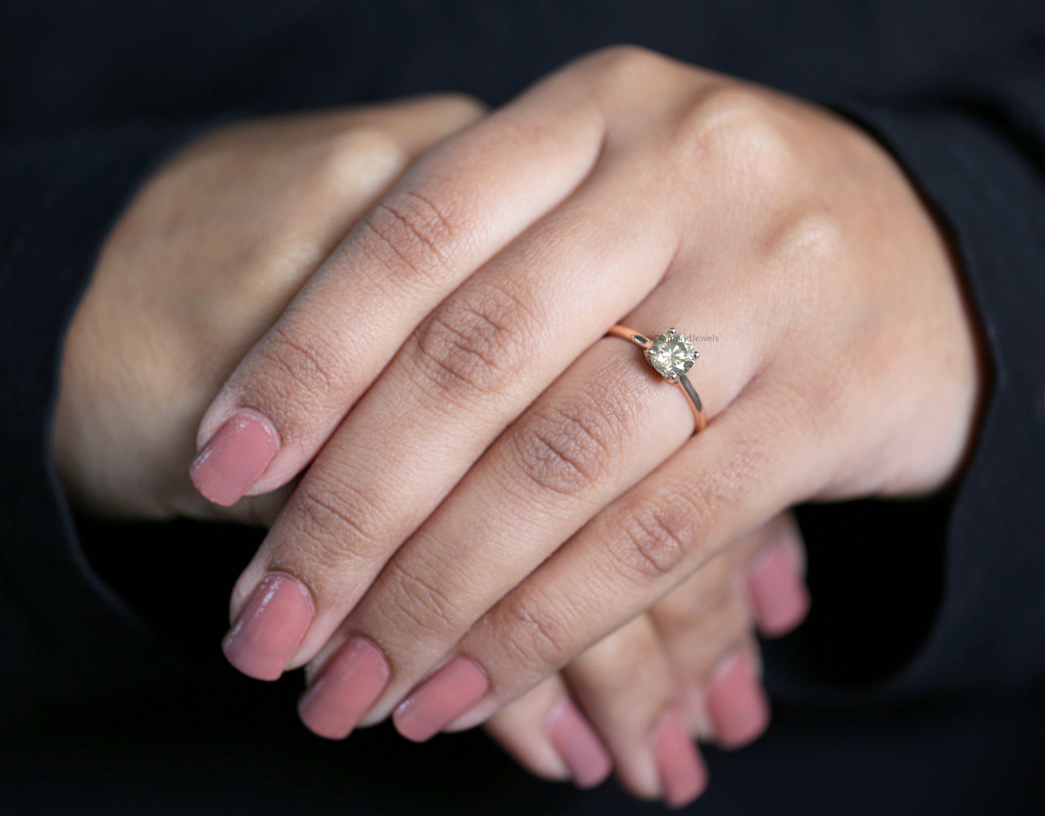 Round Cut Yellow Color Diamond Ring 0.88 Ct 6.00 MM Round Shape Diamond Ring 14K Solid Rose Gold Silver Engagement Ring Gift For Her QL3061