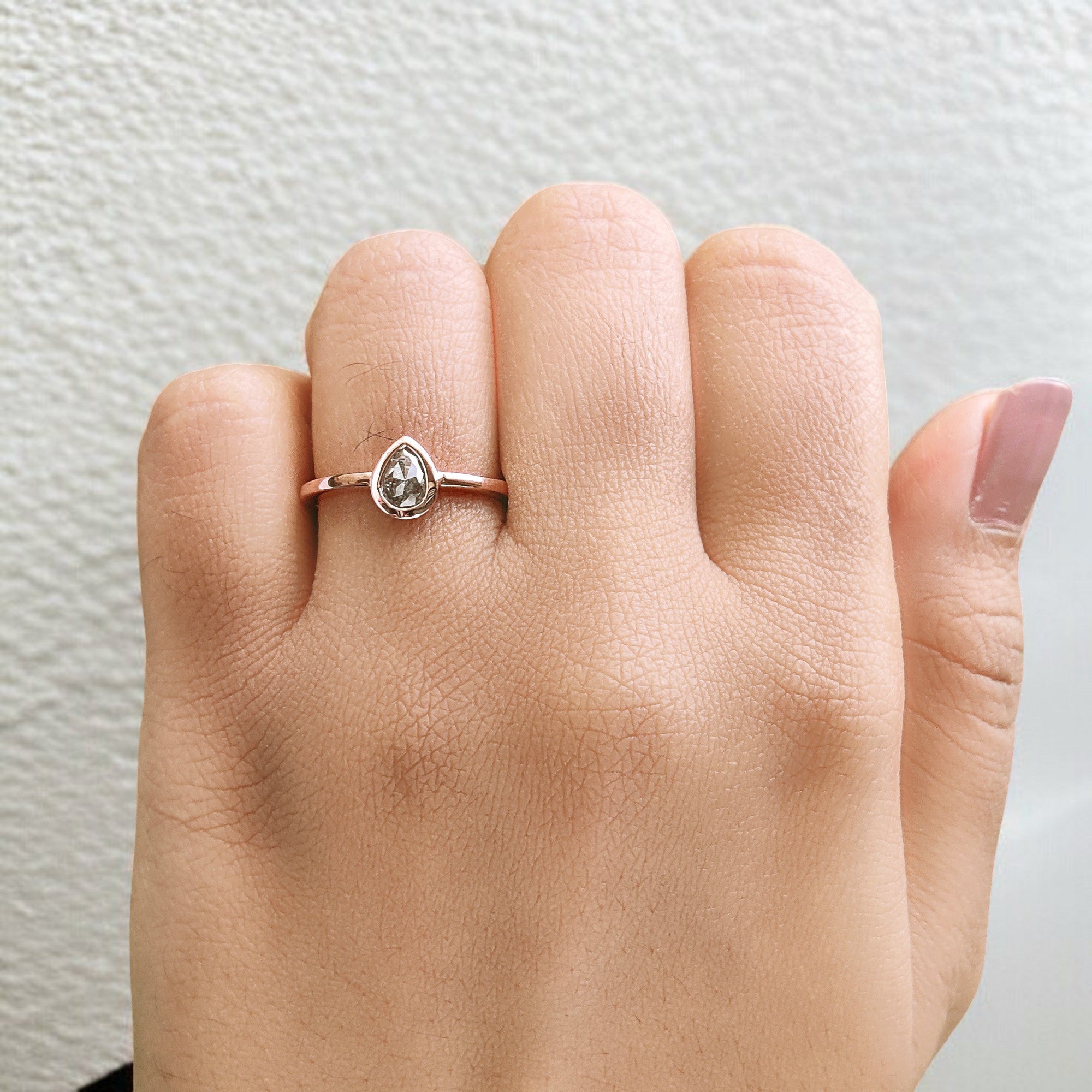 0.35 Ct Natural Pear Cut Salt And Pepper Diamond Ring 6.15 MM Pear Diamond Ring 14K Solid Rose Gold Silver Engagement Ring Pear Ring QN554