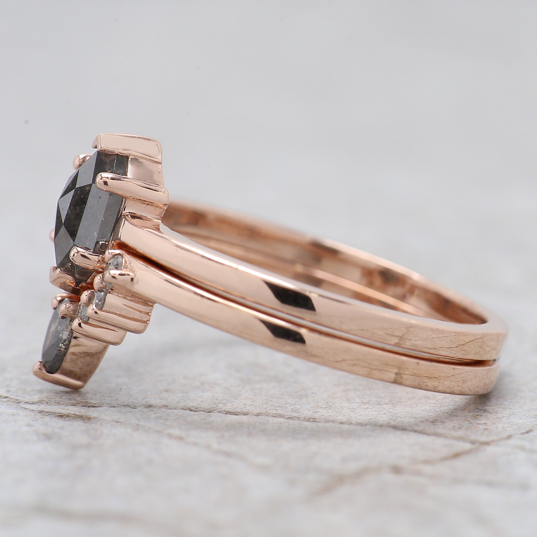 Hexagon Cut Salt And Pepper Diamond Ring 0.70 Ct 7.05 MM Hexagon Diamond Ring 14K Solid Rose Gold Silver Engagement Ring Gift For Her QL8153