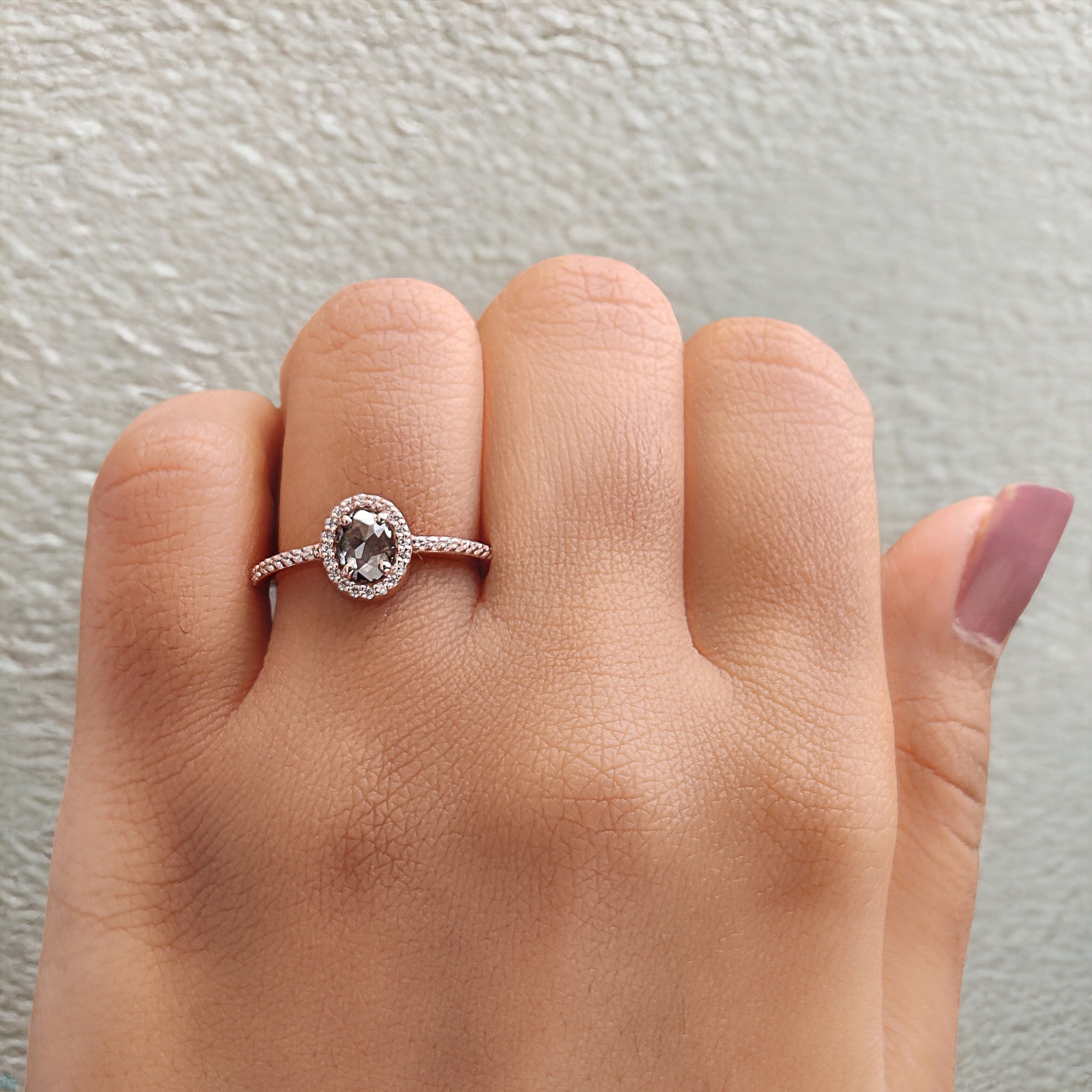 Oval Cut Salt And Pepper Diamond Ring 0.52 Ct 5.85 MM Oval Diamond Ring 14K Solid Rose Gold Silver Oval Engagement Ring Gift For Her QN1147