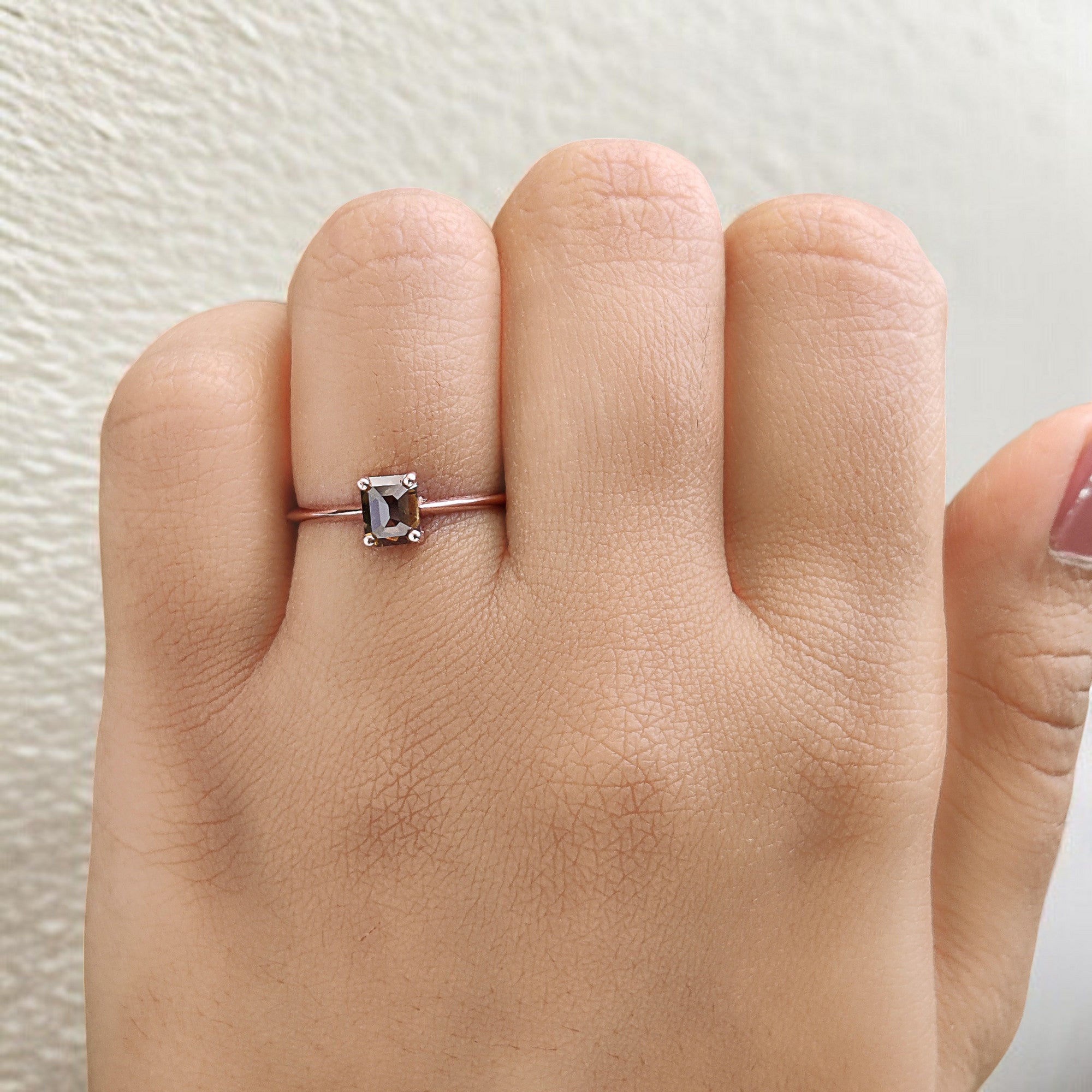 Emerald Cut Brown Color Diamond Ring 0.67 Ct 5.25 MM Emerald Shape Diamond Ring 14K Rose Gold Silver Engagement Ring Gift For Her QL1838