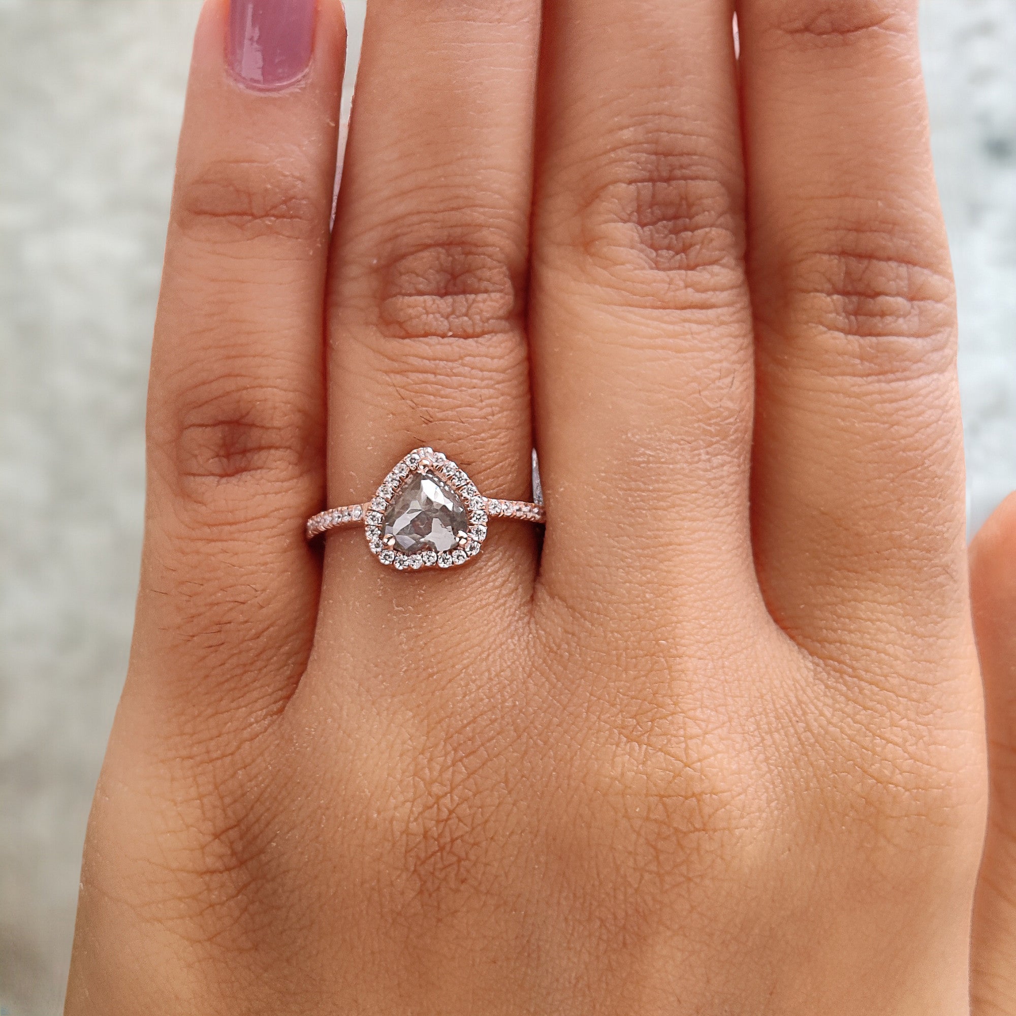 Heart Cut Salt And Pepper Diamond Ring 0.66 Ct 6.45 MM Heart Diamond Ring 14K Solid Rose Gold Silver Engagement Ring Gift For Her QL1623