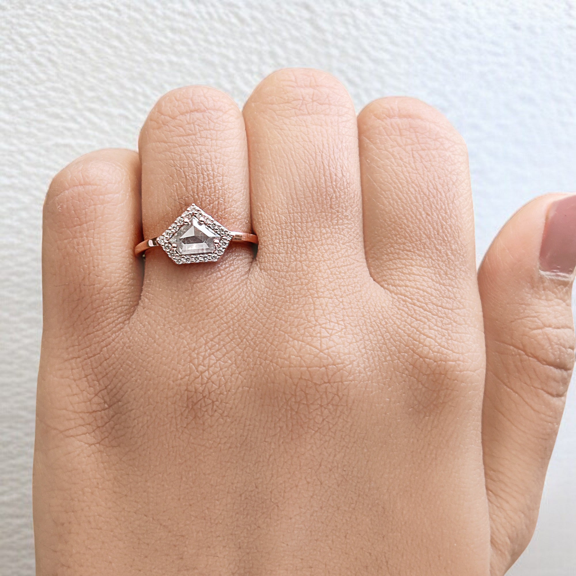 Shield Cut Salt And Pepper Diamond Ring 0.86 Ct 5.55 MM Shield Diamond Ring 14K Solid Rose Gold Silver Engagement Ring Gift For Her QN962