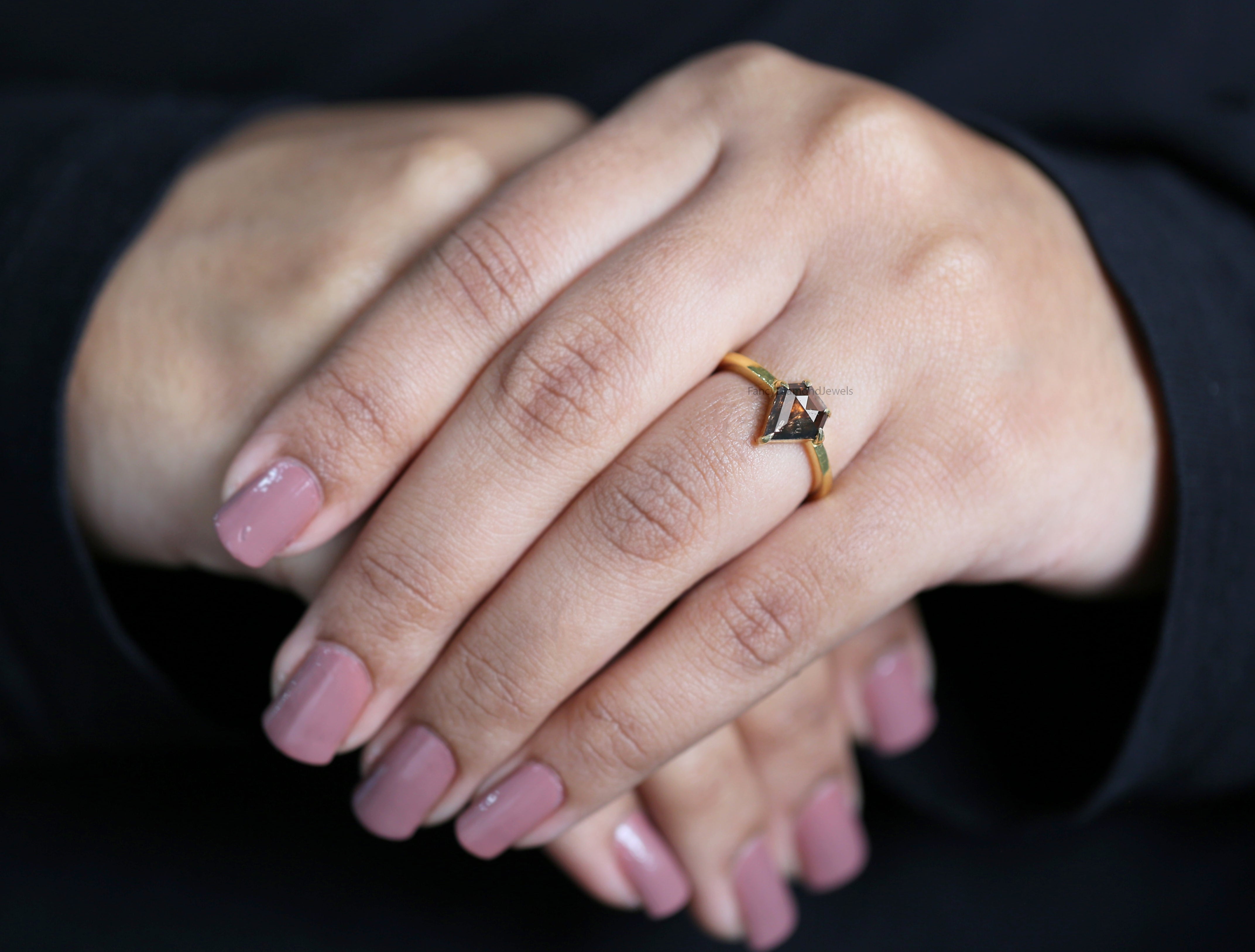 Shield Brown Color Diamond Ring 1.39 Ct 8.60 MM Shield Cut Diamond Ring 14K Solid Yellow Gold Silver Engagement Ring Gift For Her QN8853