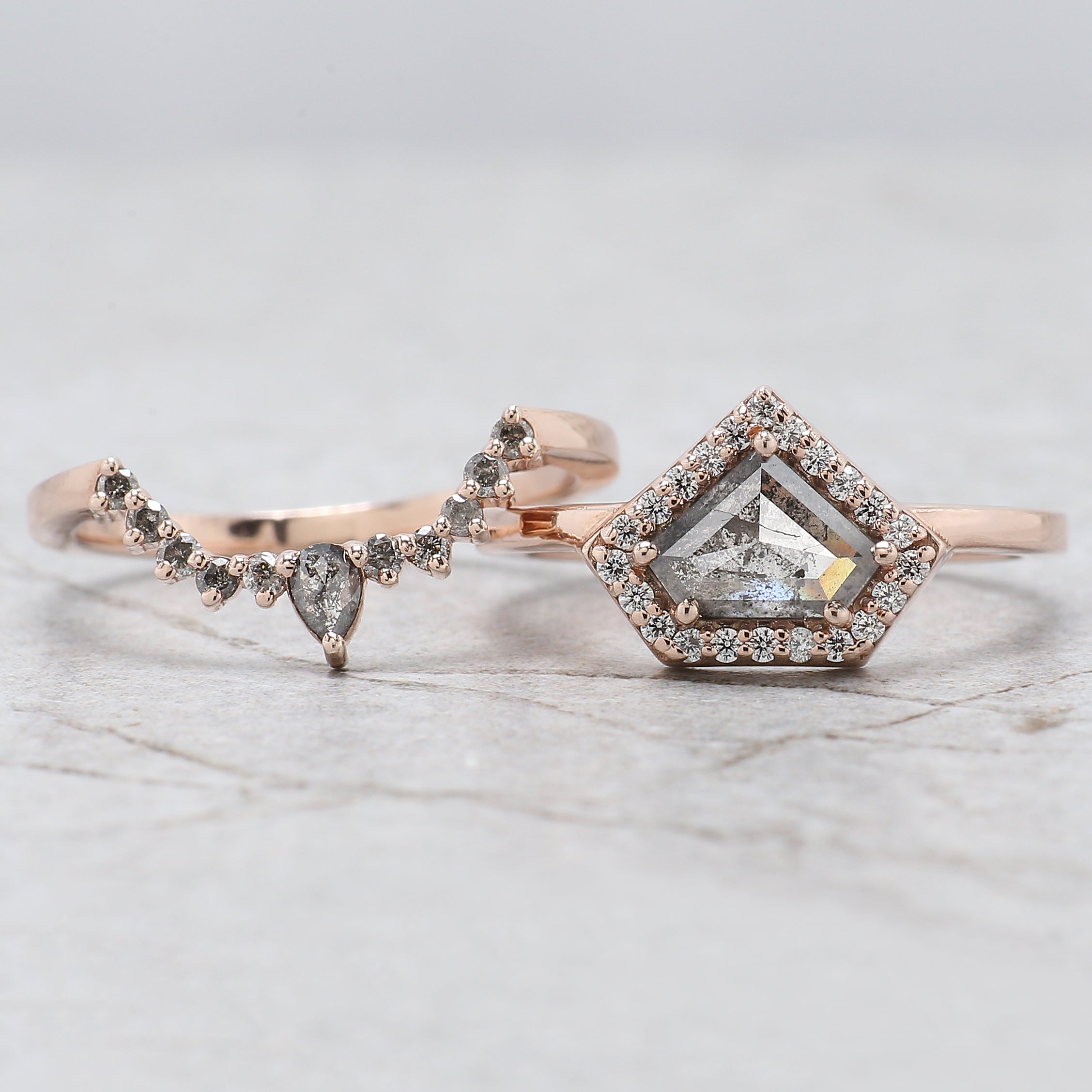 Shield Cut Salt And Pepper Diamond Ring 1.17 Ct 6.05 MM Shield Diamond Ring 14K Solid Rose Gold Silver Engagement Ring Gift For Her QL285