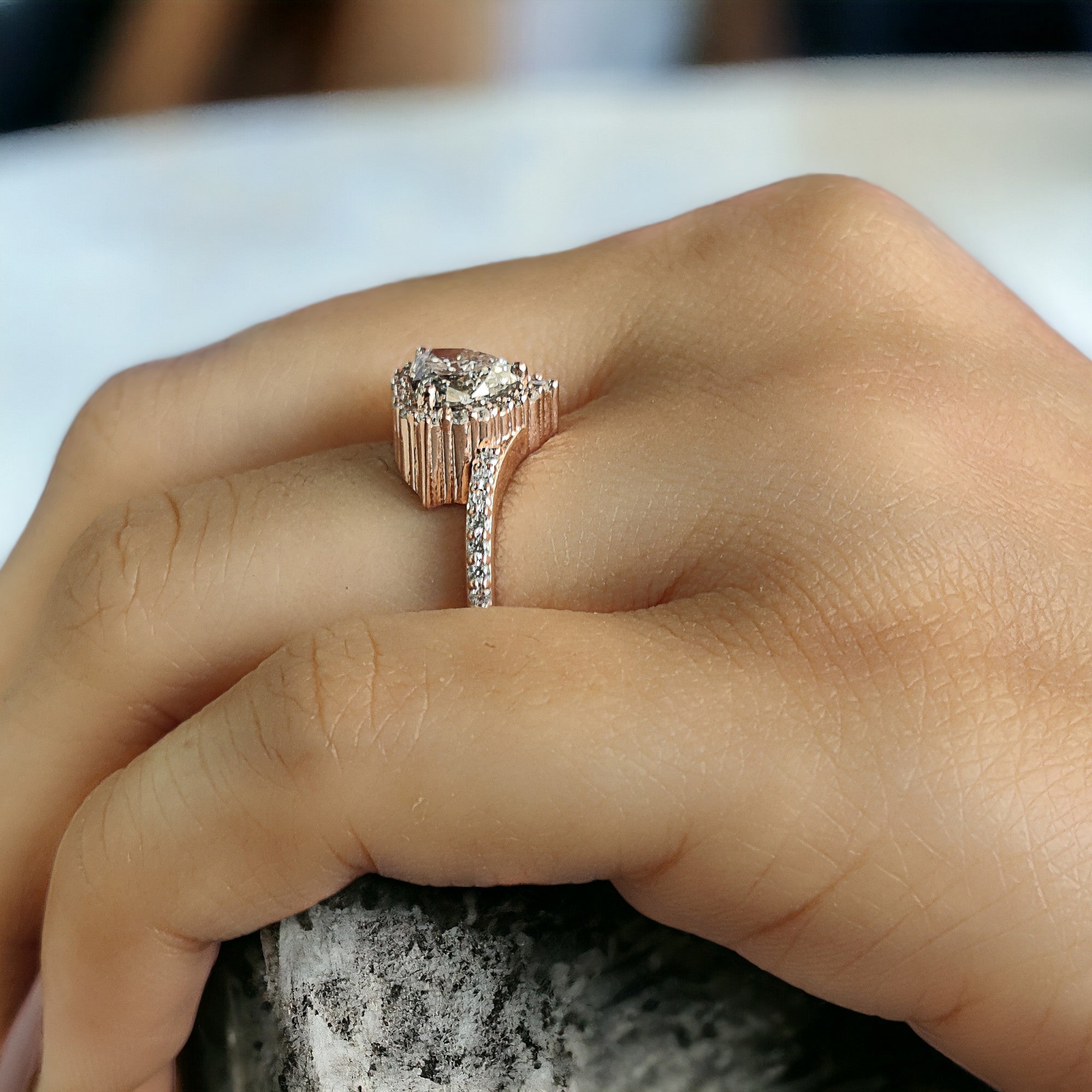 Heart Salt And Pepper Diamond Ring 1.44 Ct 6.38 MM Heart Shape Diamond Ring 14K Solid Rose Gold Silver Engagement Ring Gift For Her QL2629