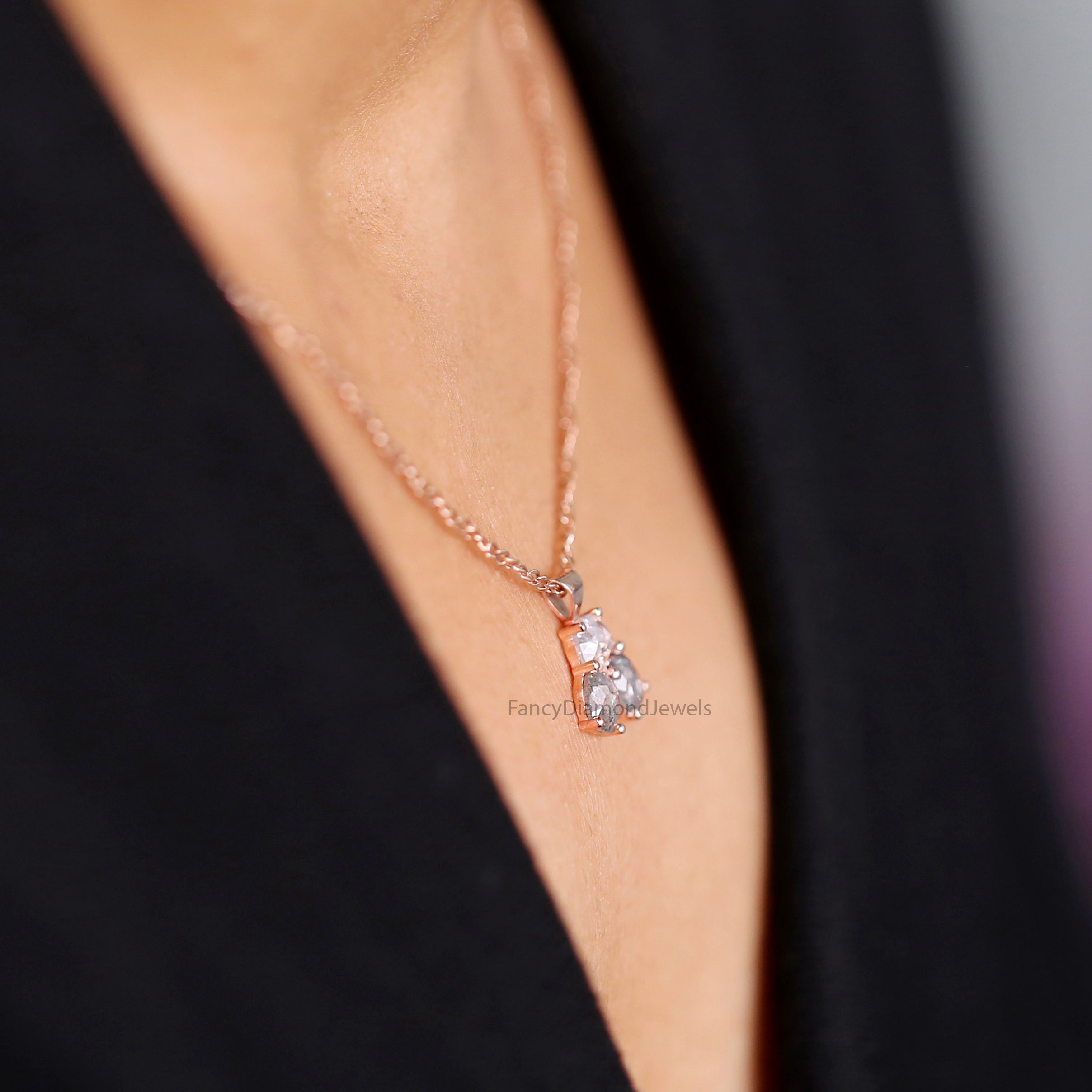 Mix Shape Salt And Pepper Diamond Pendant, Unique Diamond Pendant, Salt And Pepper Diamond Pendant, Dangling Diamond Pendant KDL184