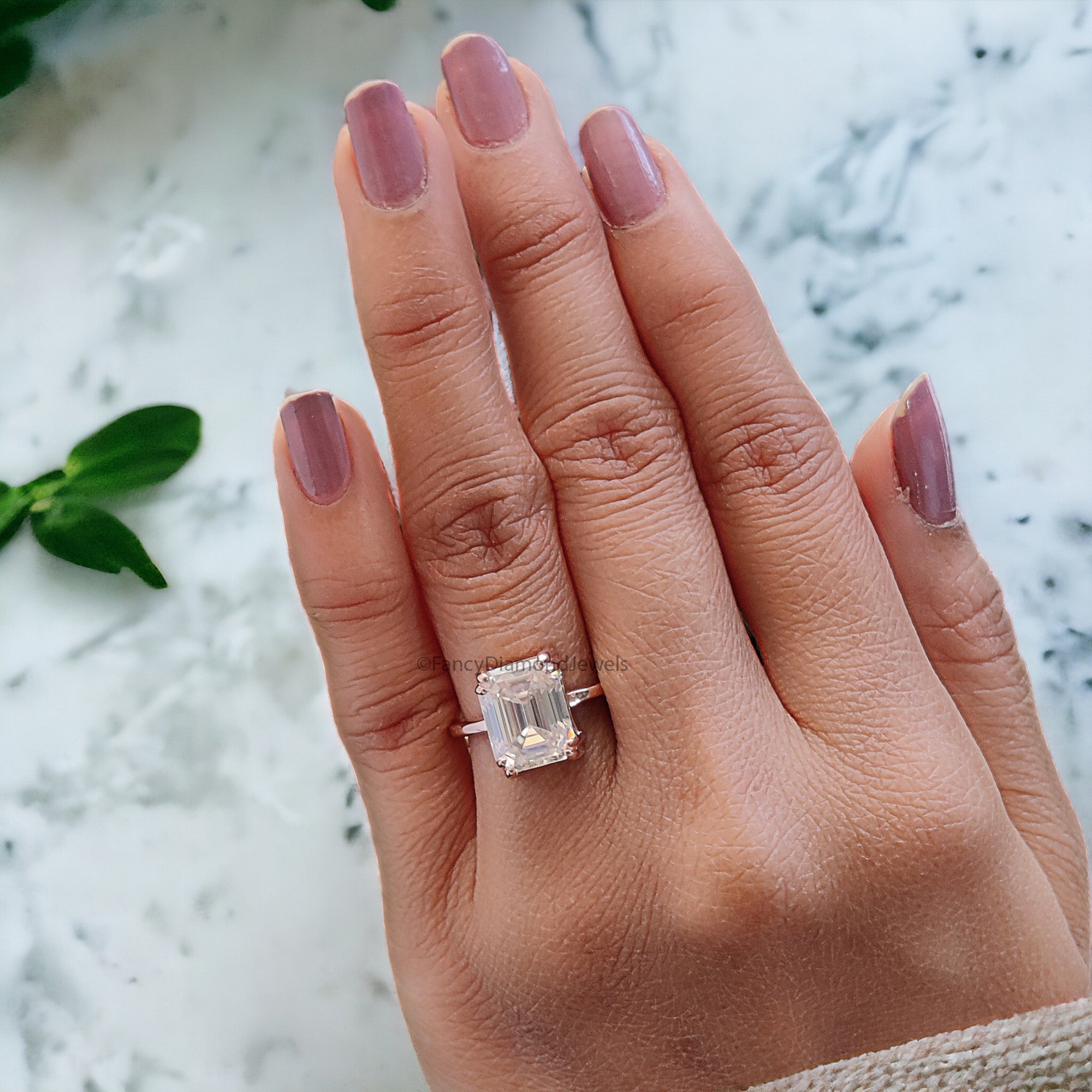 3.70 CT Emerald Shape Engagement Ring in Solid Rose 10K/14k/18k Gold Emerald Cut Solitaire Engagement Ring Brilliant Moissanite Ring FD31