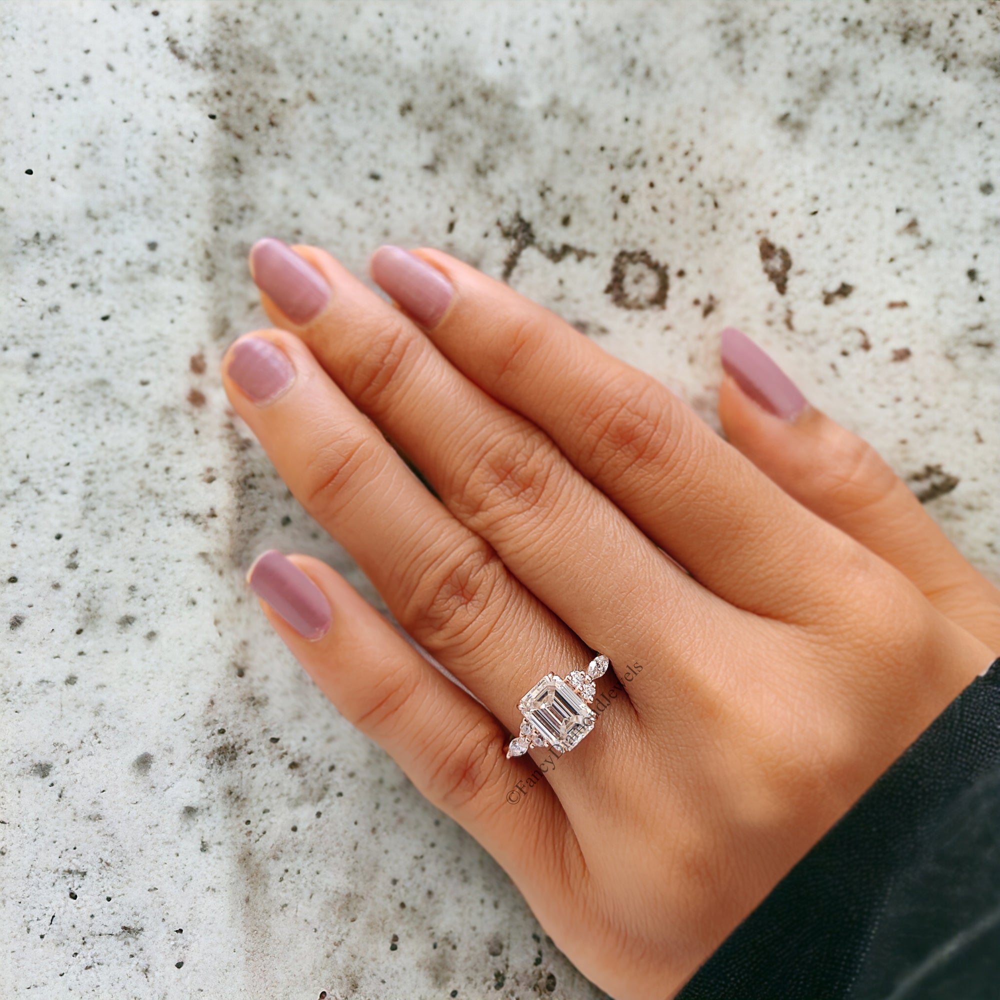 Vintage Emerald Moissanite Engagement Ring Delicate Anniversary Ring Prong Set Simulated Diamond Ring Milgrain Antique Wedding Ring FD180