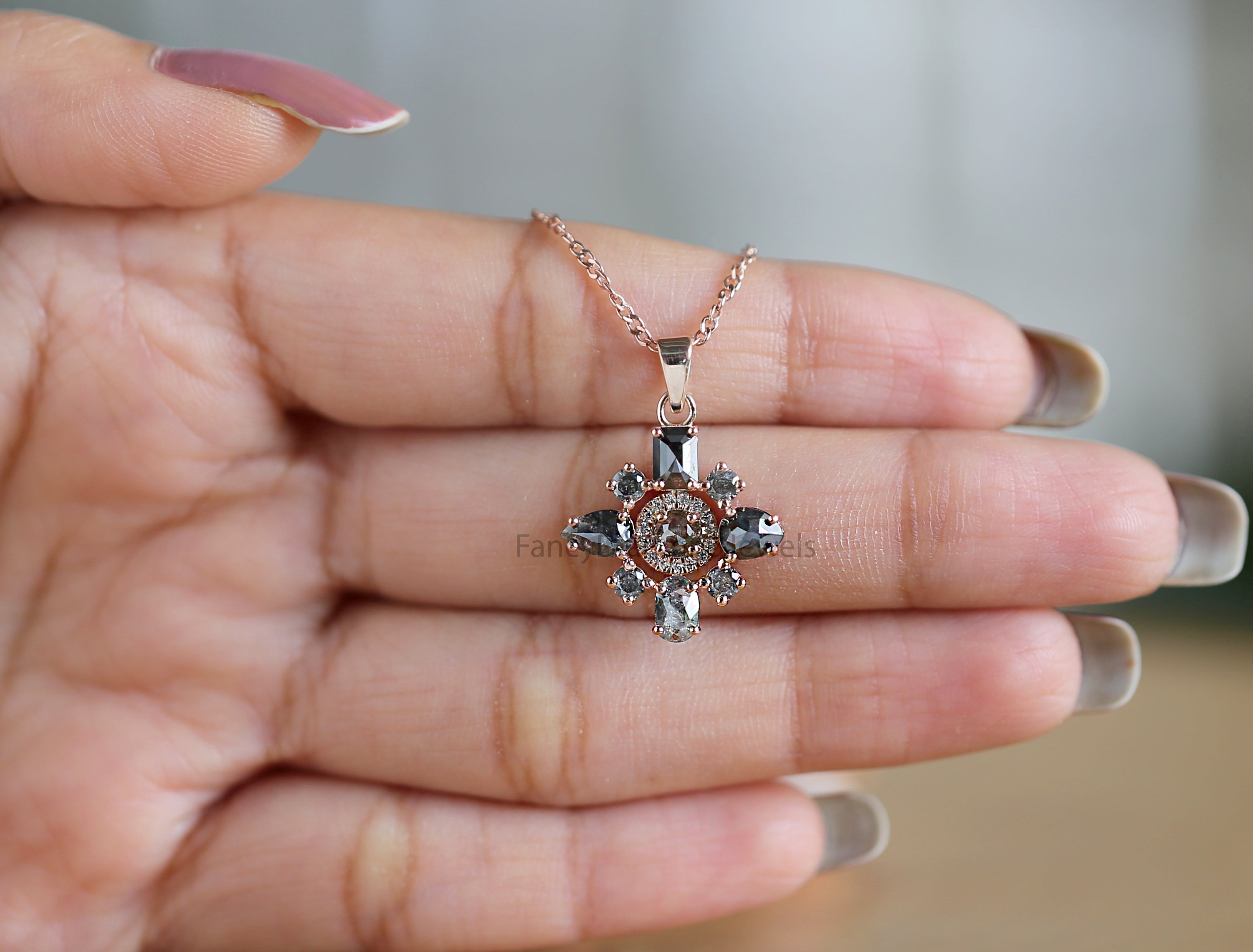 Mix Shape Salt And Pepper Diamond Pendant, Unique Diamond Pendant, Salt And Pepper Mix Shape Diamond Pendant, Dangling Pendant, KDN1485