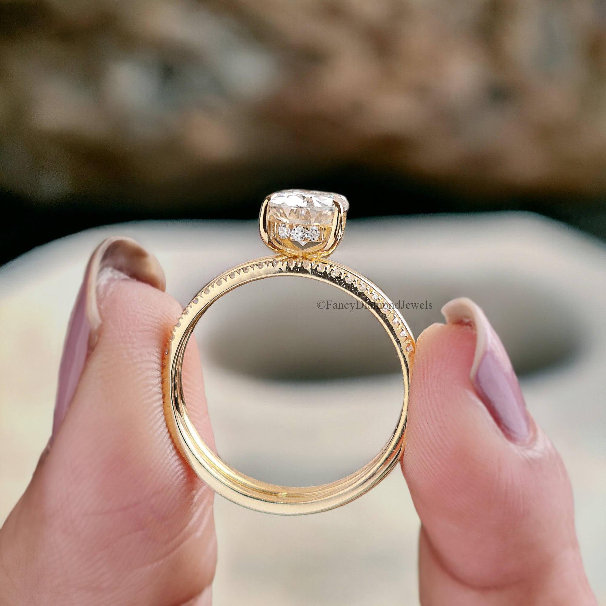 Oval Shape Moissanite Bridal Ring Set Hidden Halo Moissanite Wedding Ring Colorless Engagement Ring Matching Eternity Proposal Band FD172