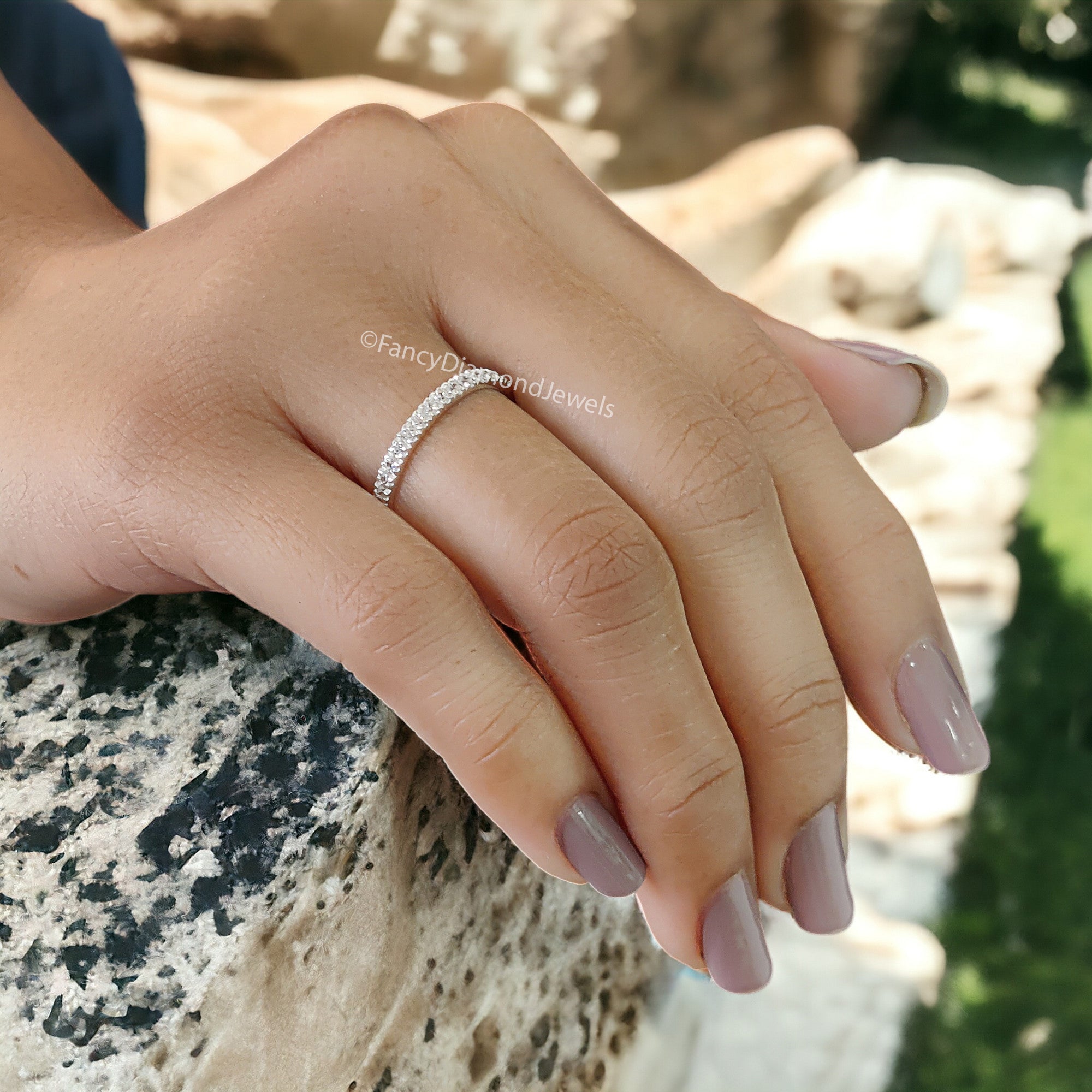 Round Brilliant Cut Colorless Moissanite Band 1.50/1.70/2.0 MM Eternity Wedding Band Half Eternity Anniversary Gift for Her Bridal Band FD09