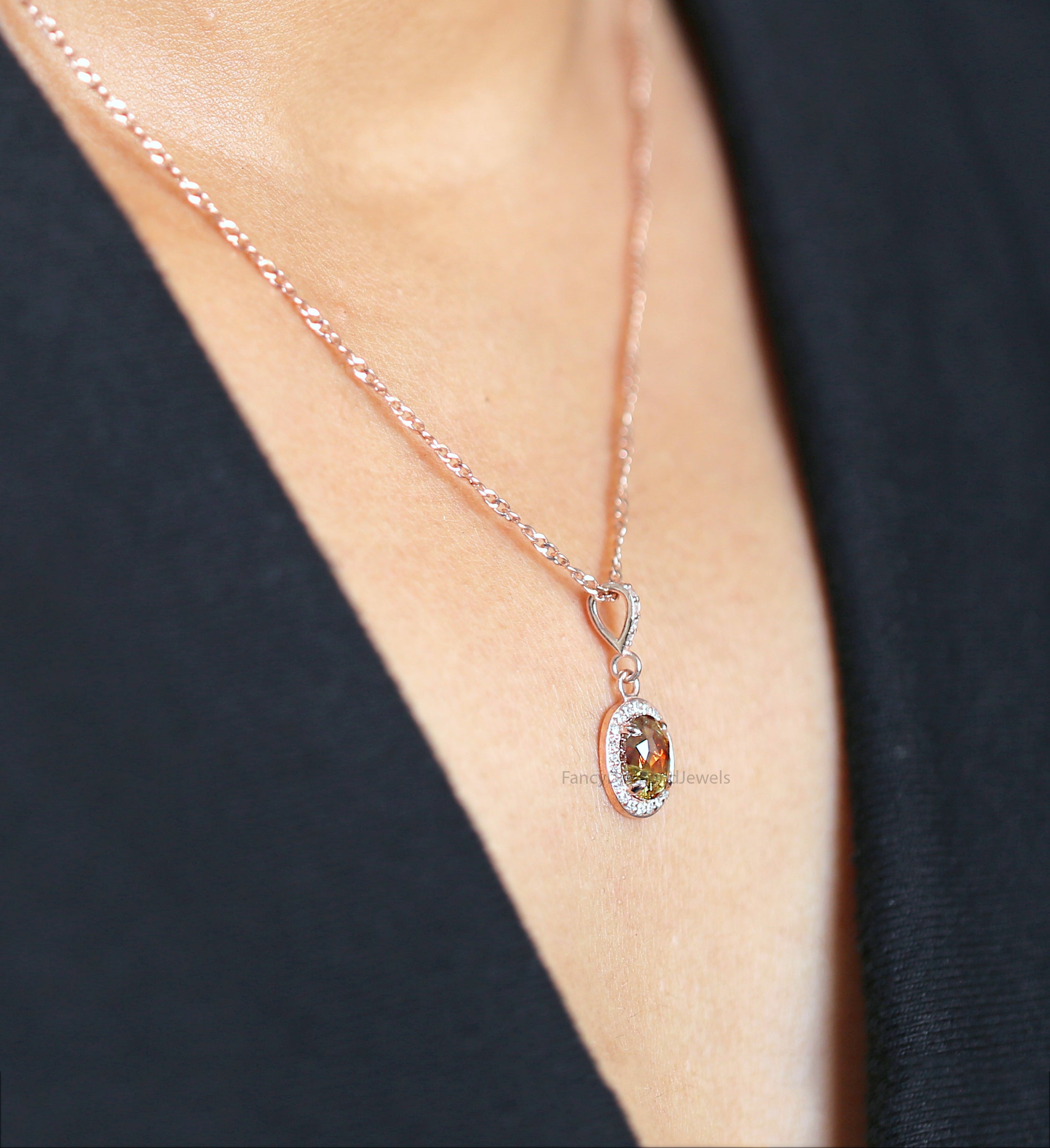 Oval Shape Yellow Color Diamond Pendant 0.91 Ct 7.05 MM Oval Cut Diamond Pendant 14K Solid Rose Gold Silver Engagement Oval Pendant QN1052