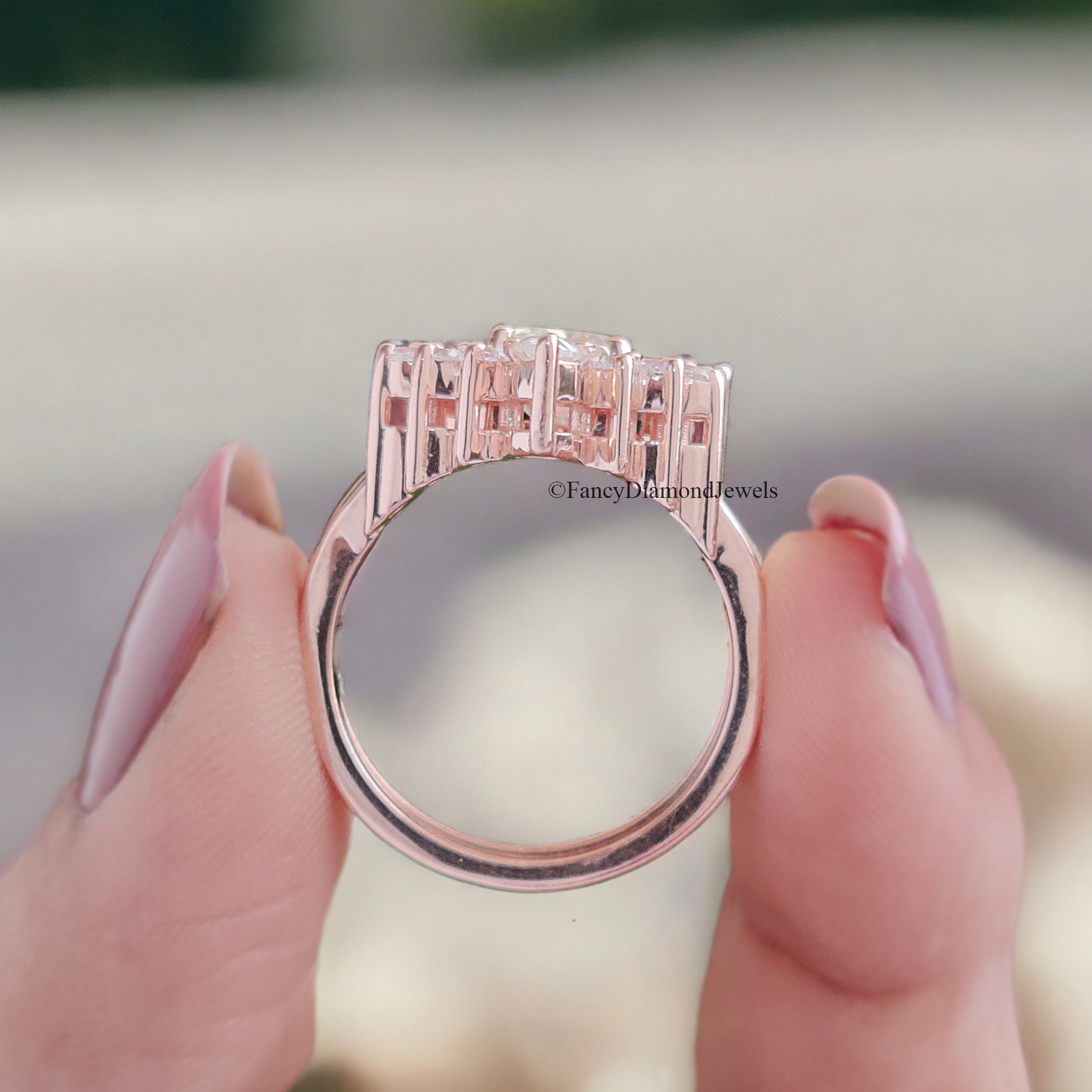 Vintage Moissanite Engagement Ring Set 1.85 CT Moissanite Ring Emerald Ring Rose Gold Ring Unique Stacking Ring Diamond Cluster Ring FD90