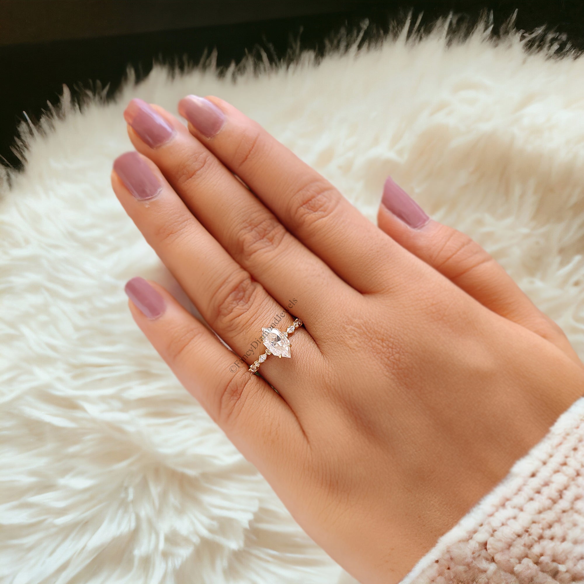 Hidden Halo Bridal Ring Dutch Marquise Cut Moissanite Engagement Ring Marquise Moissanite Wedding Ring Half Eternity Anniversary Ring FD142