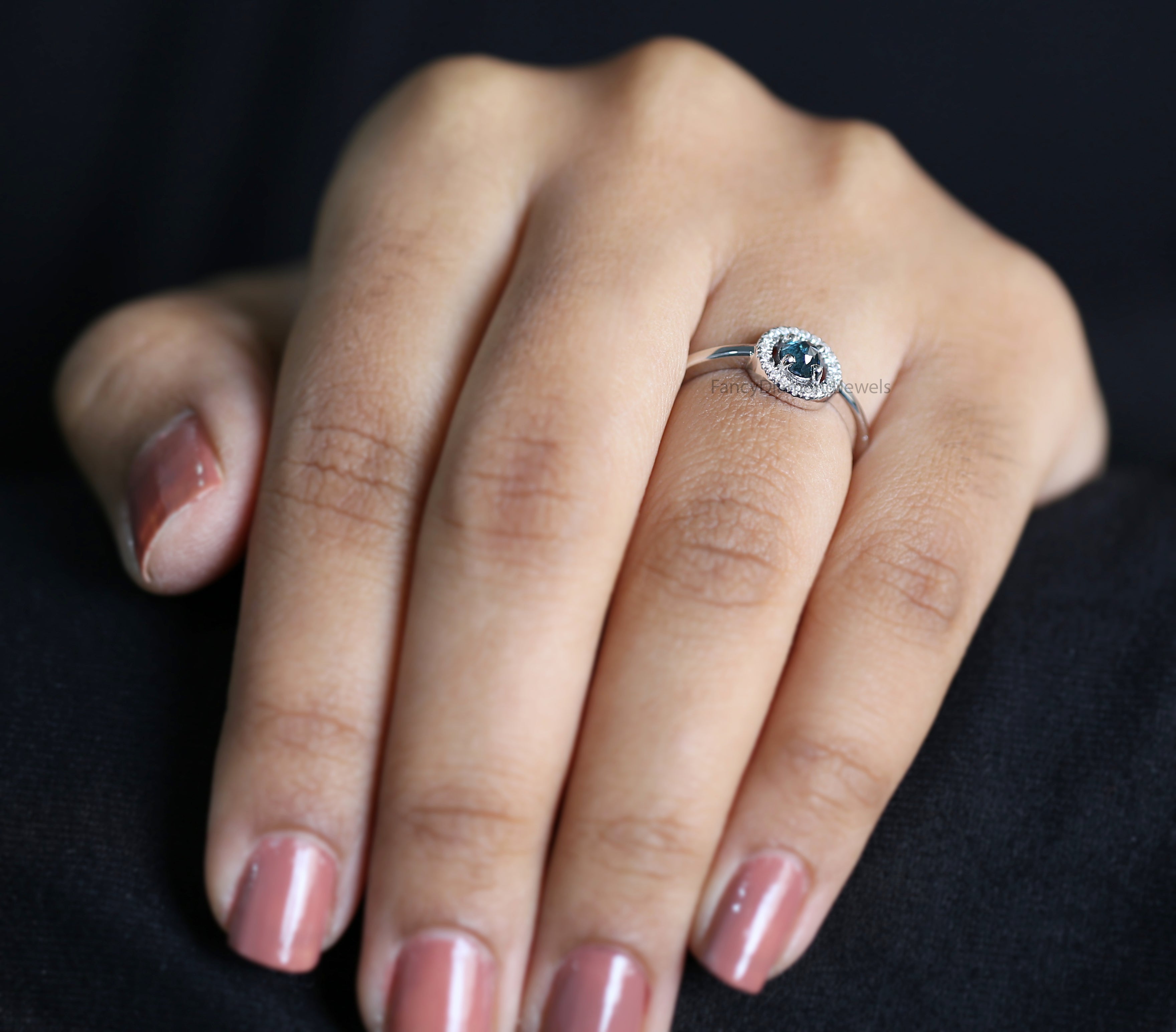 Round Rose Cut Blue Color Diamond Ring, Blue Rose Cut Diamond Engagement Ring, Rose Cut Diamond Ring, Round Rose Cut Shape Ring, KD1131