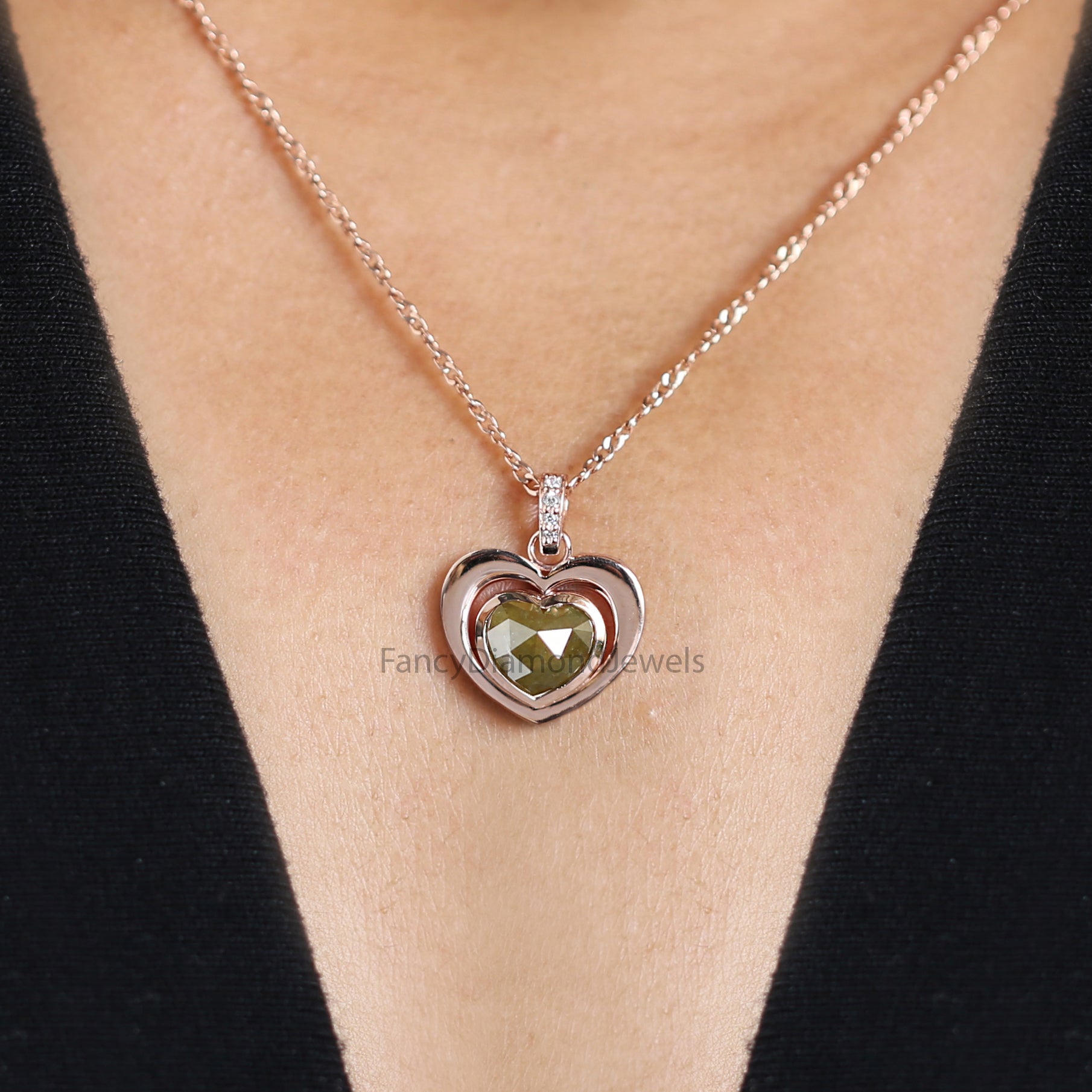 Heart Yellow Color Diamond Pendant, Unique Diamond Pendant, Heart Diamond Pendant, Yellow Diamond Pendant, Dangling Diamond Pendant, KDN8709