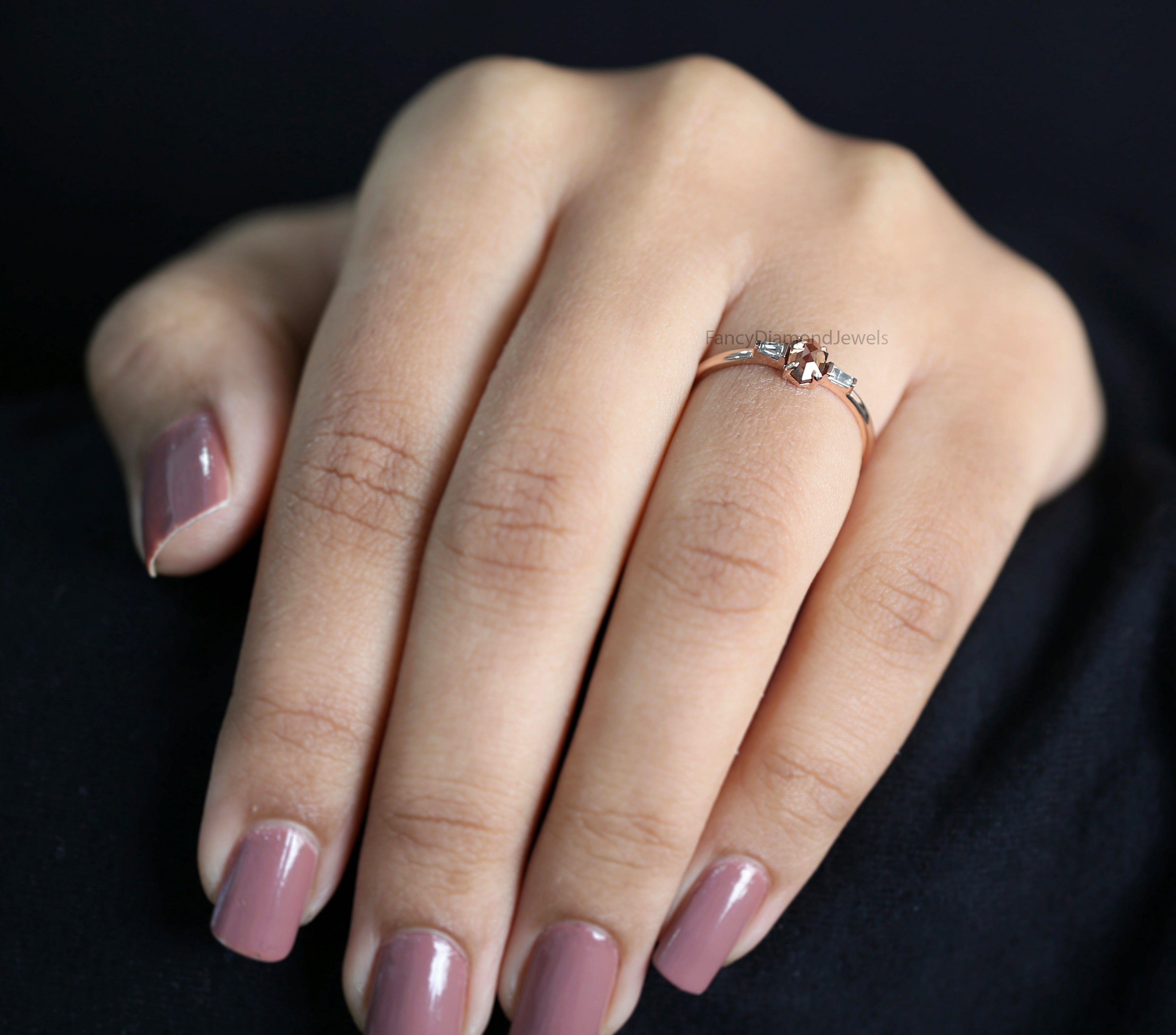 Hexagon Cut Brown Color Diamond Ring 0.37 Ct 5.30 MM Hexagon Shape Diamond Ring 14K Rose Gold Silver Engagement Ring Gift For Her QK2317