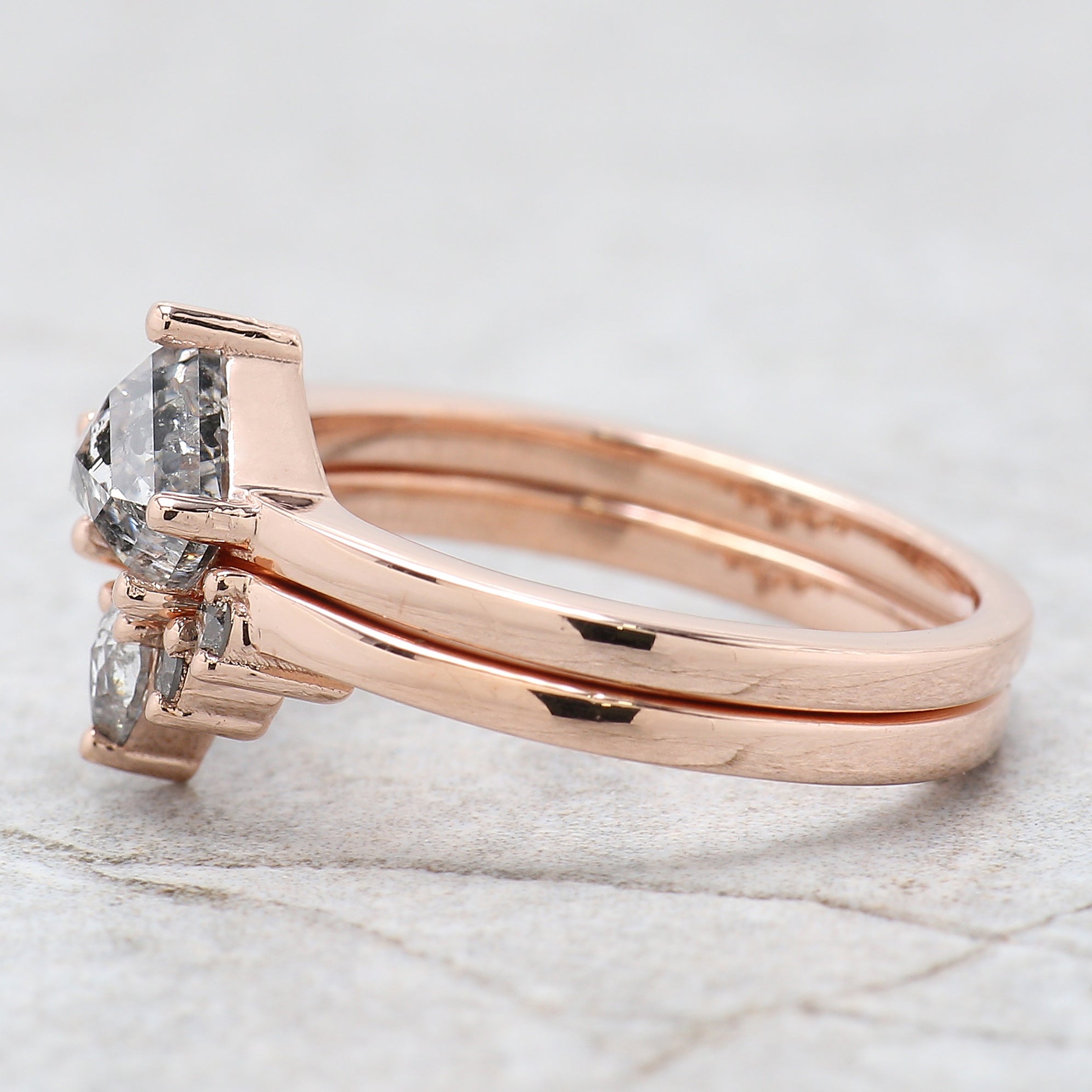 Shield Cut Salt And Pepper Diamond Ring 1.05 Ct 5.88 MM Shield Diamond Ring 14K Solid Rose Gold Silver Engagement Ring Gift For Her QL2673