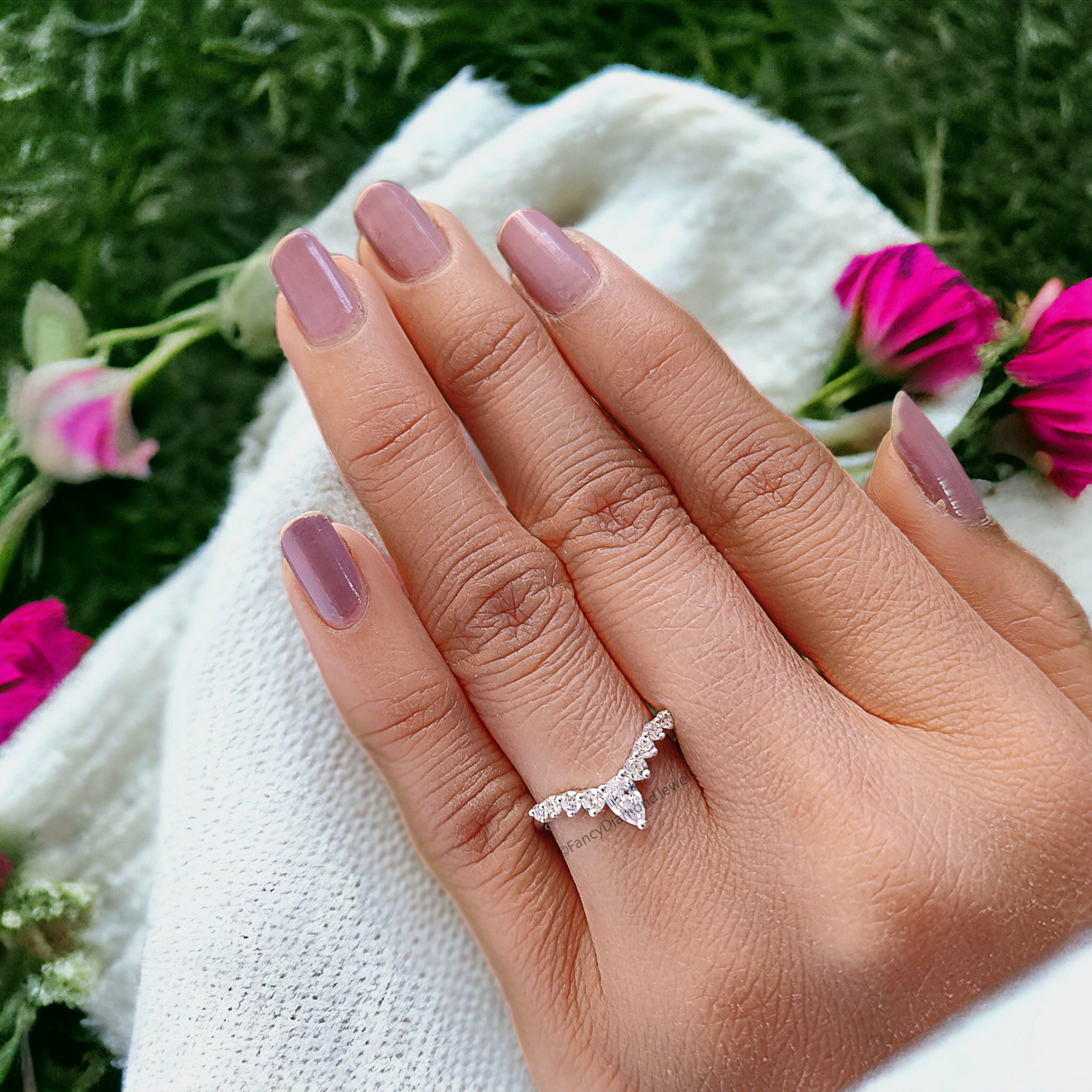 0.23 CT Pear Cut Moissanite with side Round Brilliant Cut Moissanite Diamond Tiara Wedding Band Anniversary Gift for Her Bridal Band FD36