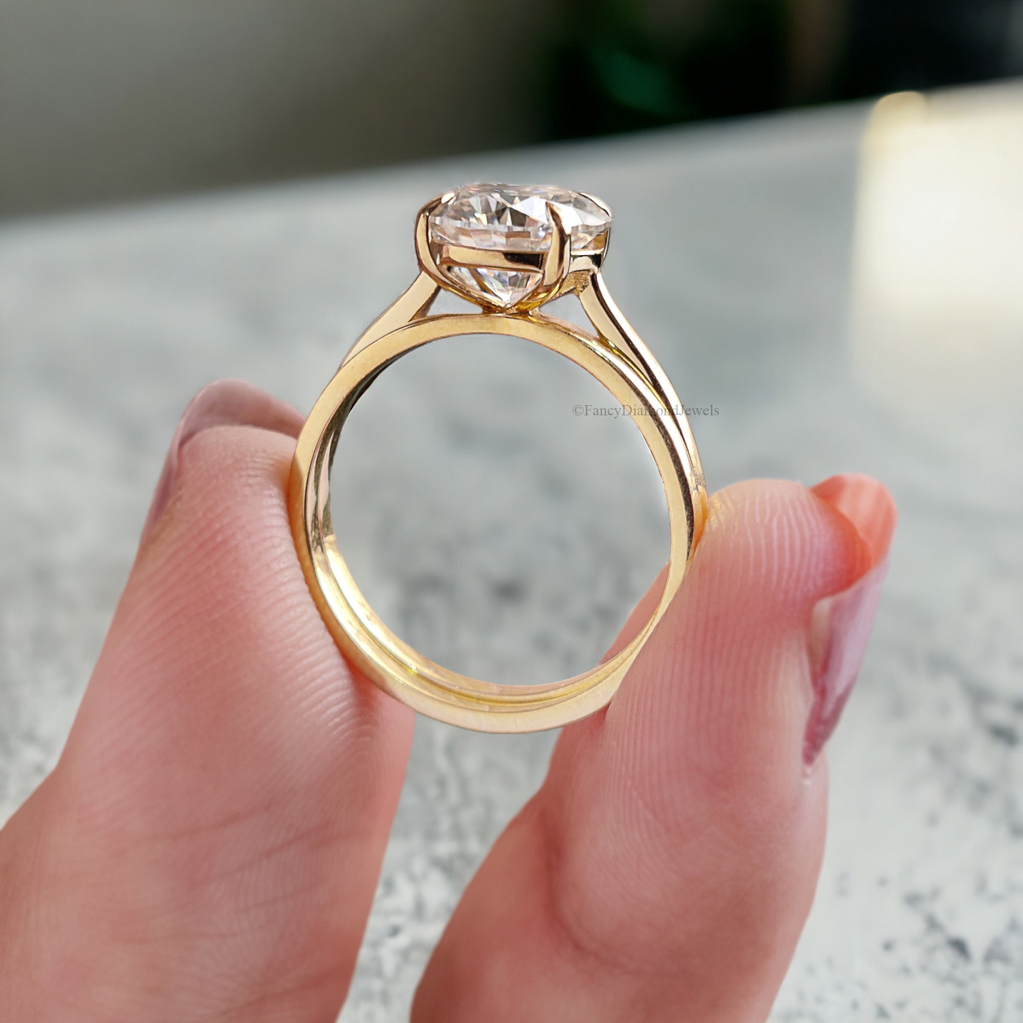 Round Moissanite Bridal Ring Colorless Moissanite Wedding Ring Solid Gold Anniversary Band Solitaire Moissanite Engagement Ring Set FD146