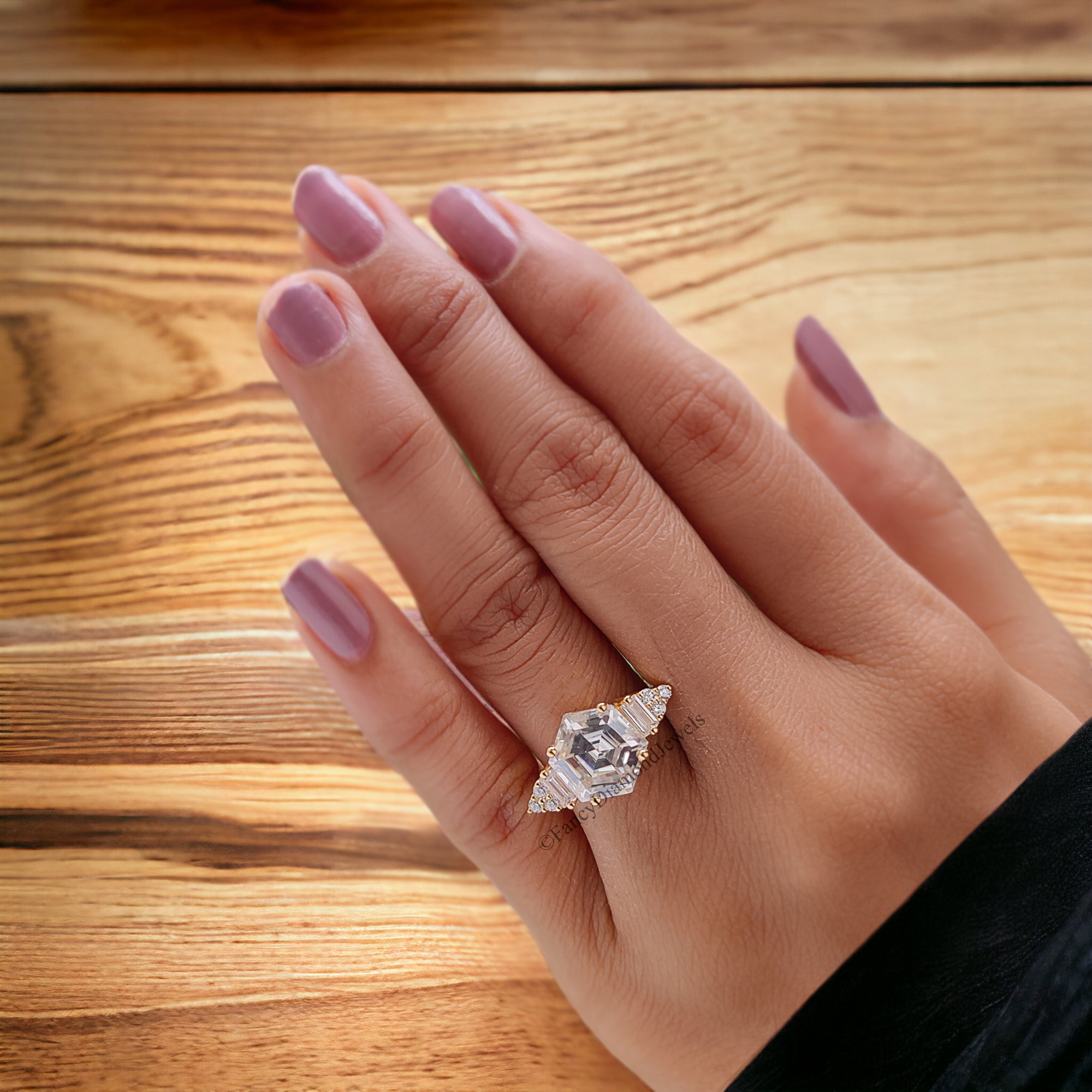 3.00 CT Antique Hexagon Moissanite Engagement Ring Baguette And Round Ring Ring For Gifting Wedding Ring Anniversary Gift Ring Her FD170