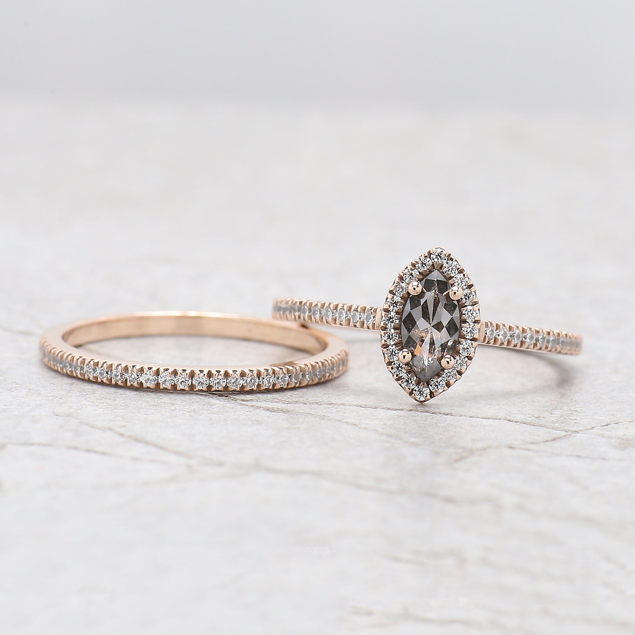 Marquise Cut Salt And Pepper Diamond Ring 0.41 Ct 6.99 MM Marquise Diamond Ring 14K Rose Gold Silver Engagement Ring Gift For Her KDN2490-1