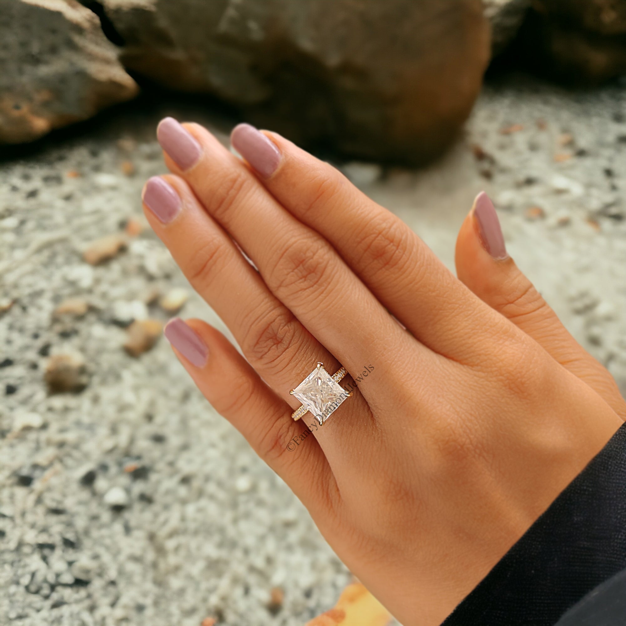 Hidden Halo Ring 3.00 CT Princess Moissanite Engagement Ring Three Row Pave Set Ring Women Wedding Ring Anniversary Gift Ring For Her FD214