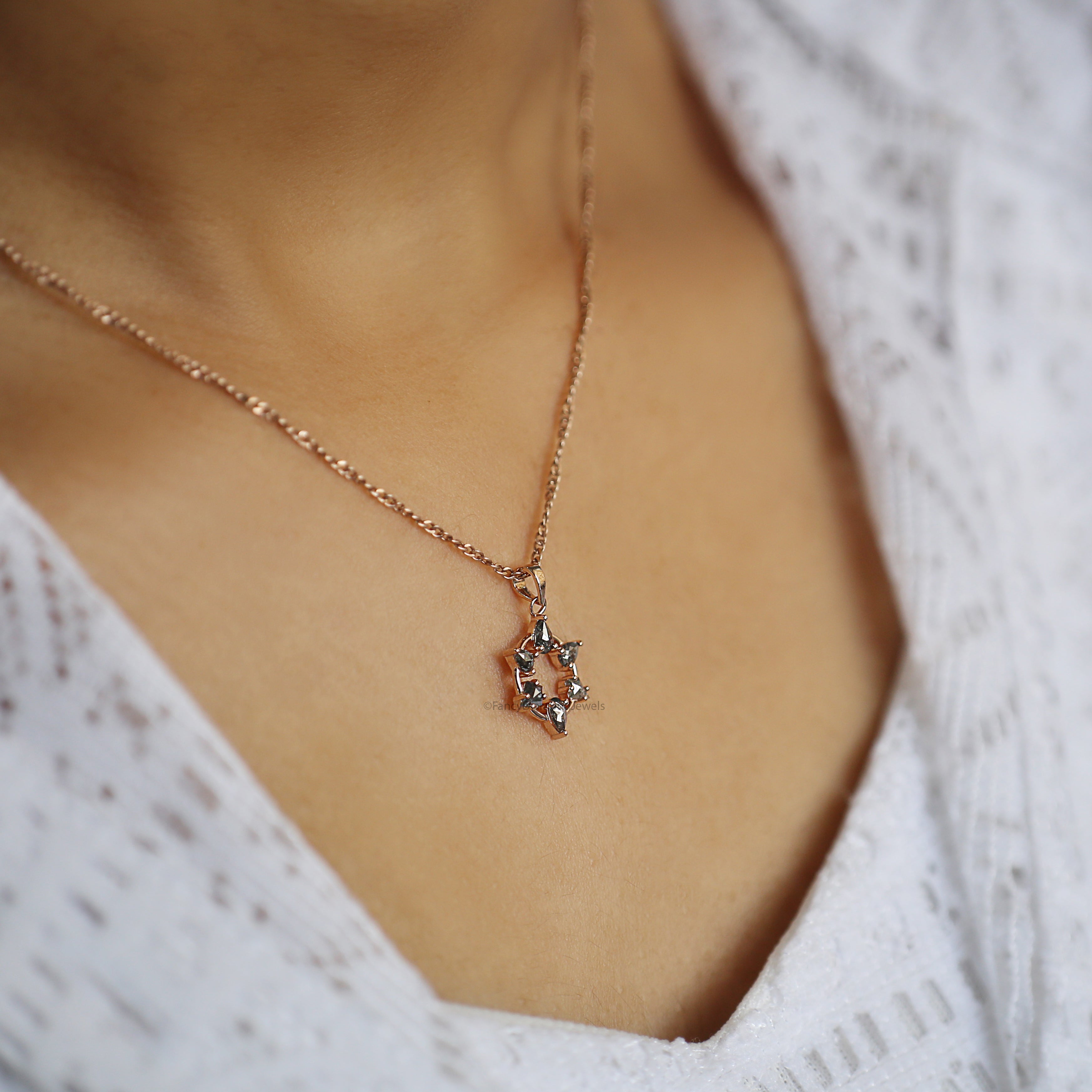 0.49 Ct Mix Shape Salt And Pepper Diamond Pendant Mix Shape Diamond Pendant 14K Solid Rose Gold Silver Engagement Pendant KDN2385