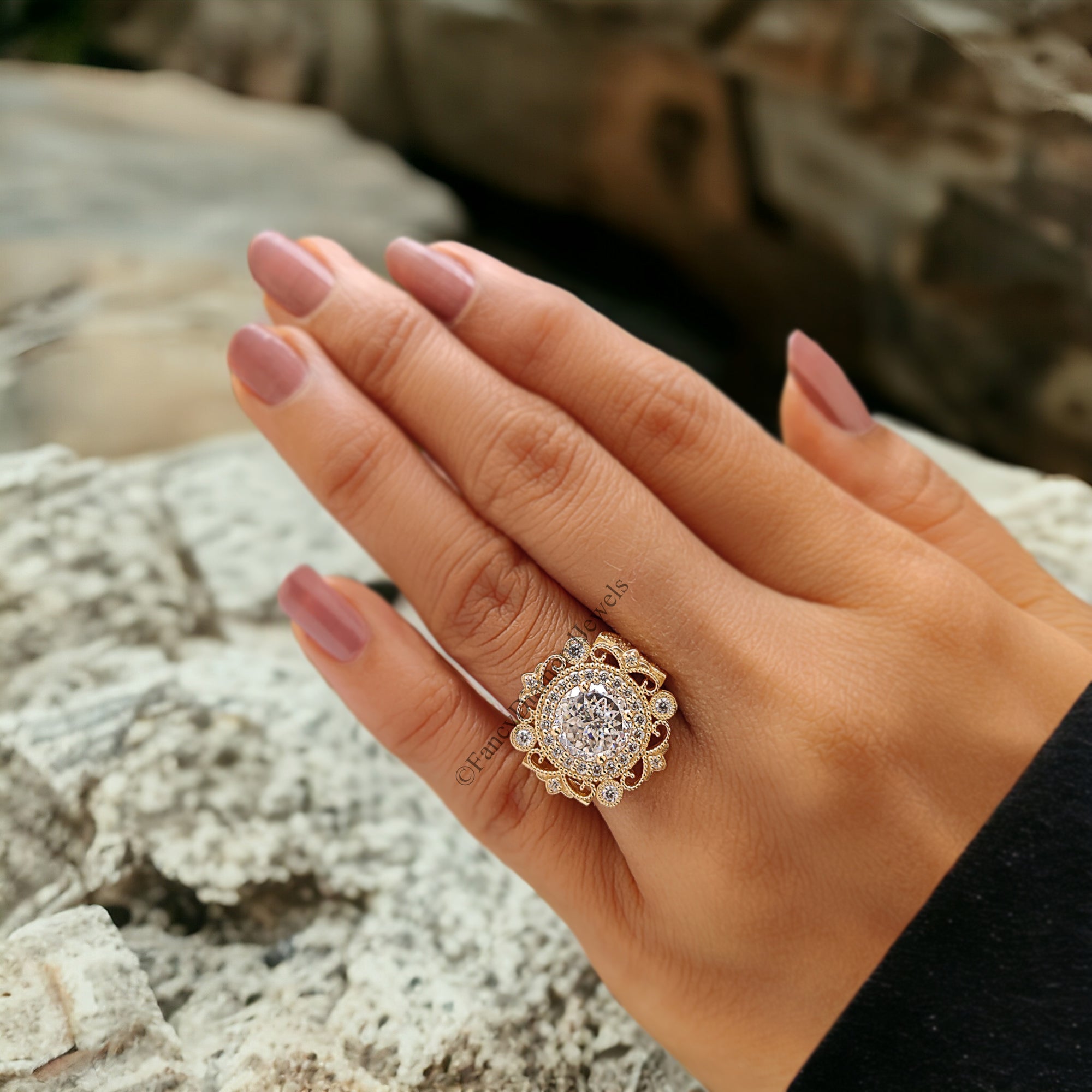 Vintage Filigree Engagement Ring Handmade Portuguese Cut Moissanite With Halo Design Perfect For Luxury Wedding Anniversary Gifts FD218