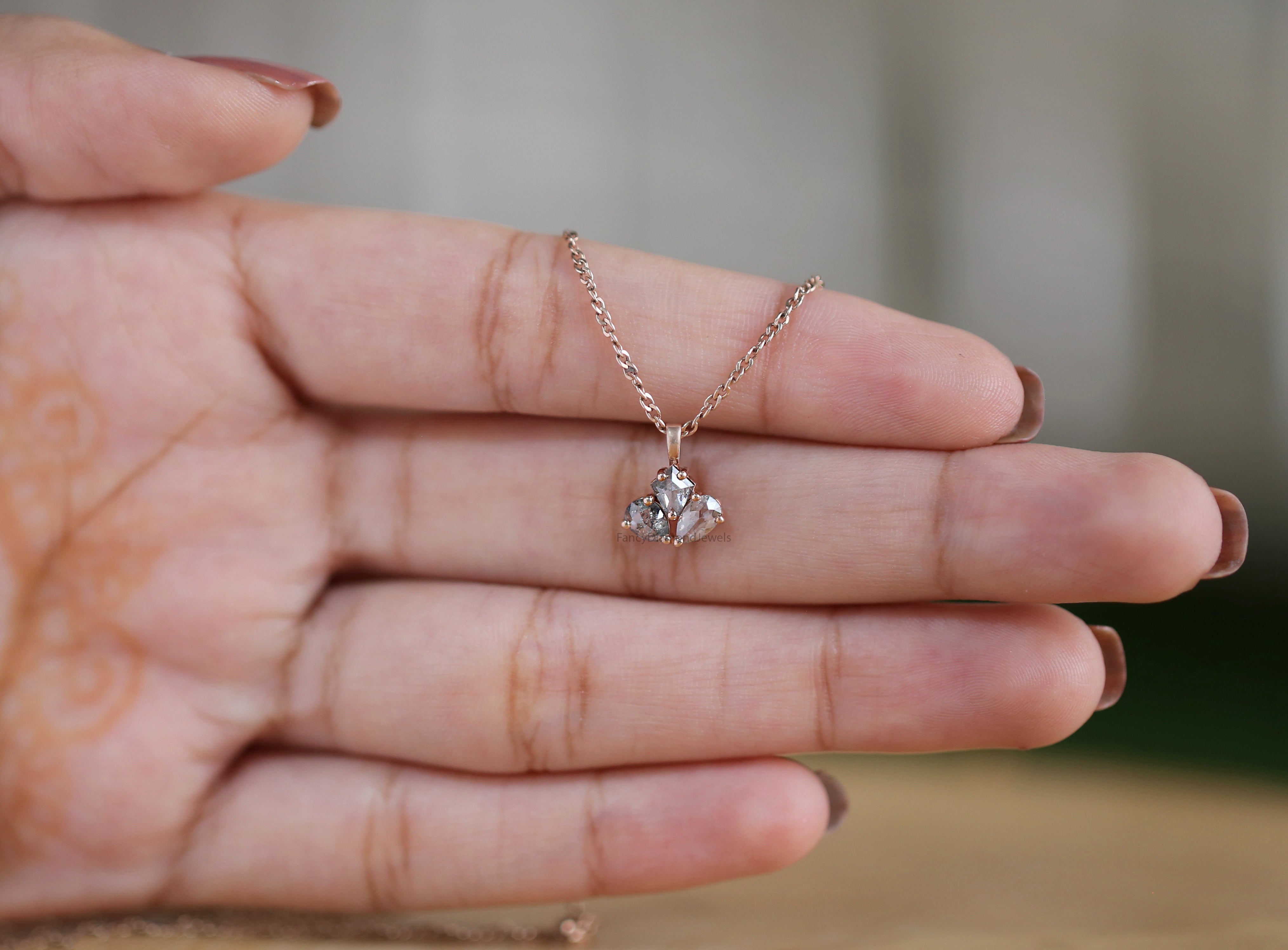 Mix Shape Salt And Pepper Diamond Pendant, Unique Diamond Pendant, Salt And Pepper Diamond Pendant, Dangling Diamond Pendant, KDL1972