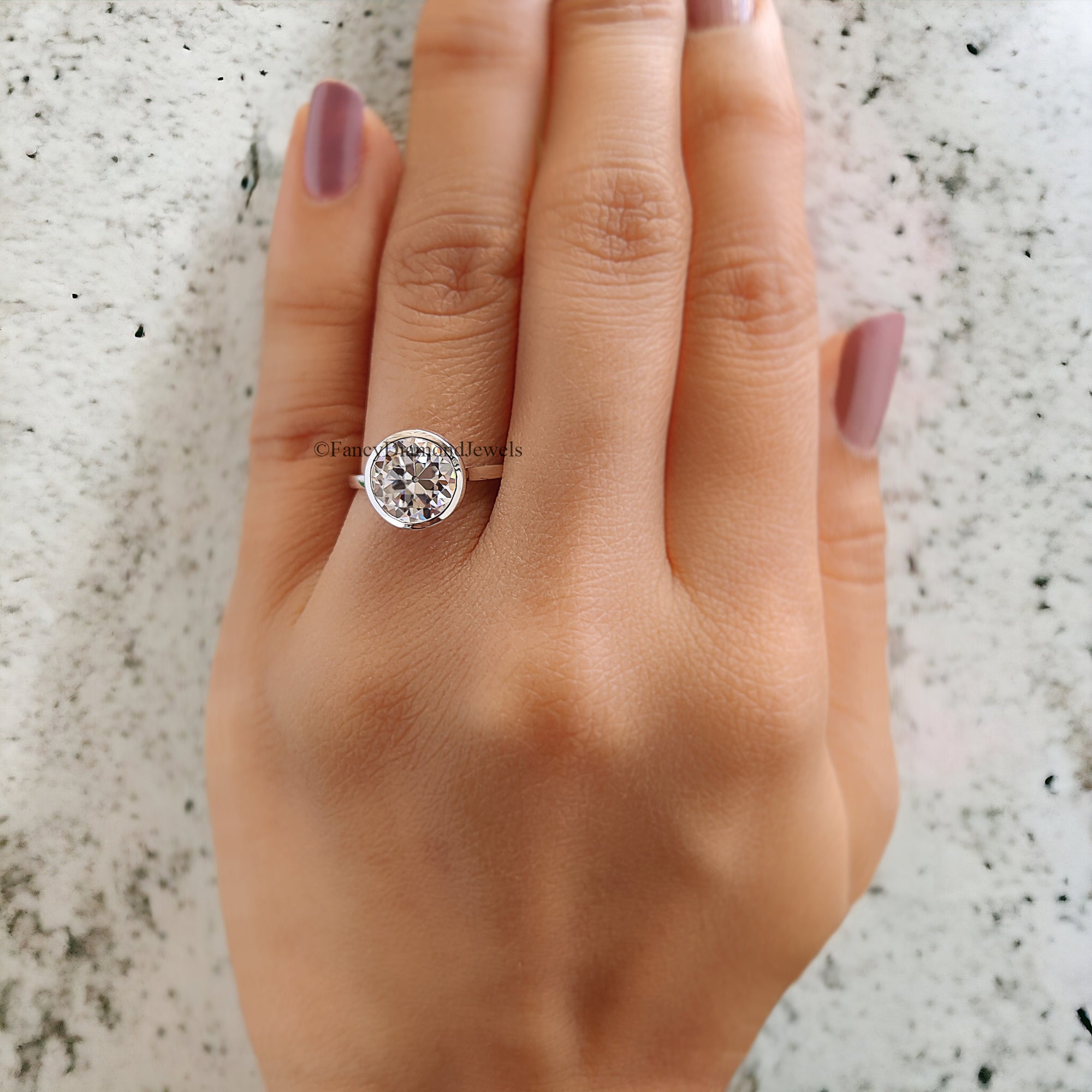 Old European Cut Engagement Ring White Gold Ring Round Moissanite Ring 2 CT Moissanite Bezel Setting Ring Promise Rings Gift For Her FD108