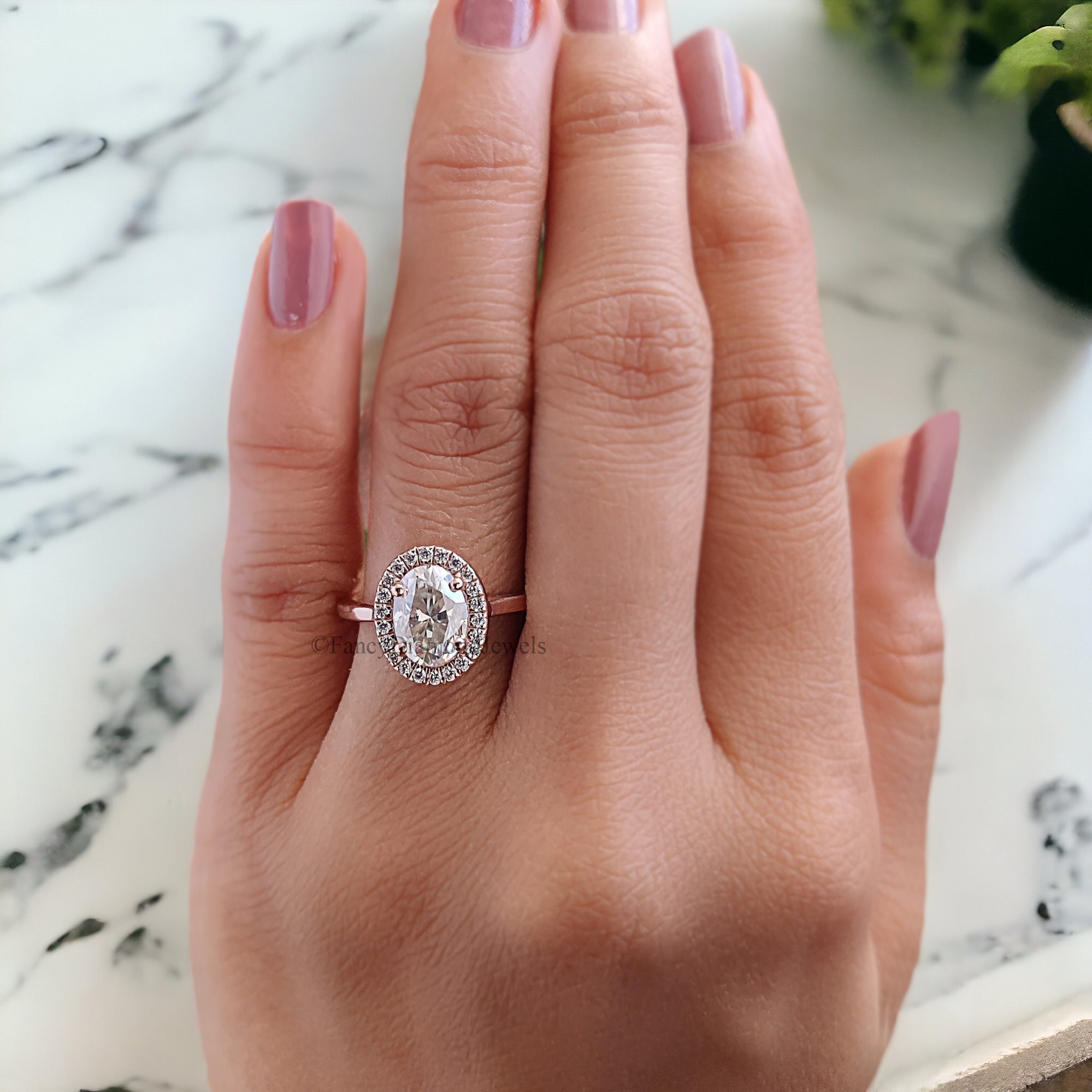 1.45 CT Oval Cut Moissanite Solitaire Ring 14K Rose Gold Engagement Ring Halo Setting Statement Ring Gift For Her Anniversary Ring FD154