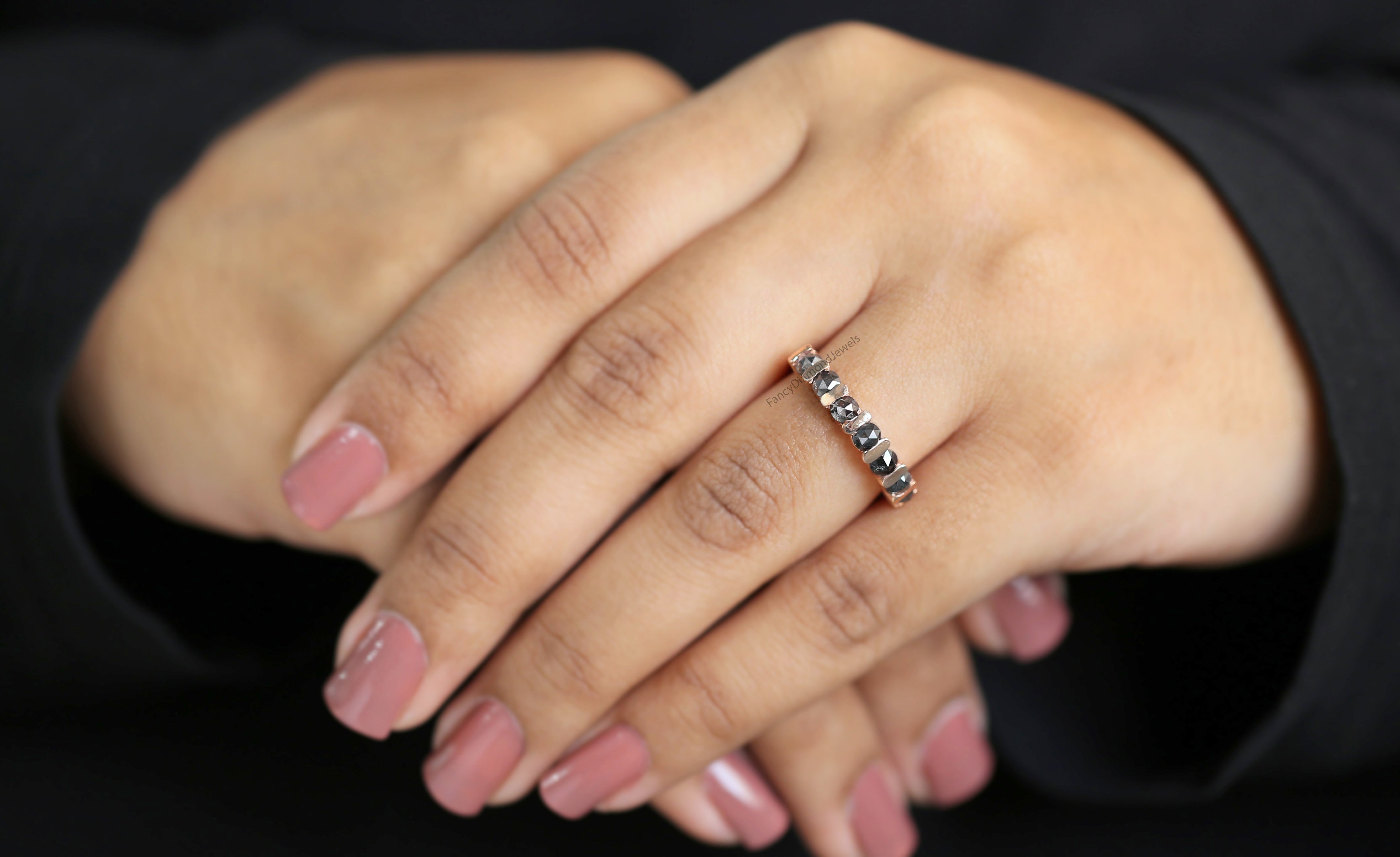 Round Rose Cut Salt And Pepper Diamond Ring 1.12 Ct 3.30 MM Round Diamond Ring 14K Rose Gold Silver Engagement Ring Gift For Her KD1222